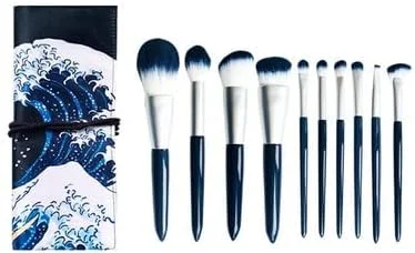 ست برس آرایشی YQBUER، 10 تکه، شامل برس های کرم پودر، سایه چشم، پودر، دسته چوبی، کانسیلر، ابزار آرایشی ابرو و مژه (رنگ: B، اندازه: 10 عدد)