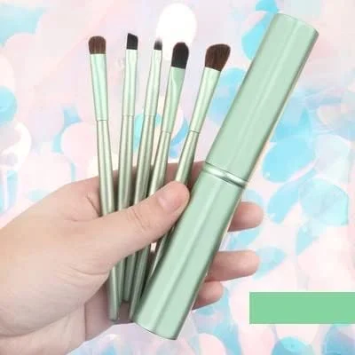 ست برس آرایشی YQBUER، 5 عدد برس آرایش چشم، الیاف نایلونی، مناسب برای ترکیب، خط چشم، مژه، ابرو، سایه چشم، ابزار آرایشی با جعبه برس، محصولات آرایشی (رنگ: سبز روشن)