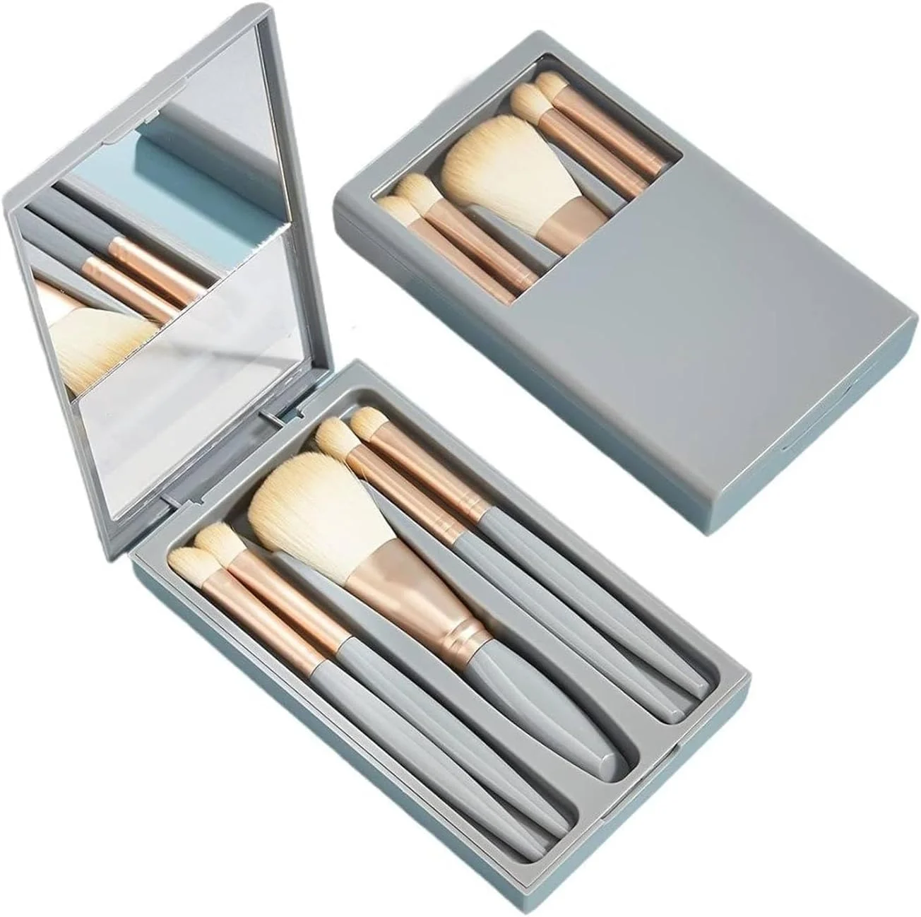 ست برس آرایشی مسافرتی 5 تکه YHRY، لوازم ضروری سفر برای زنان، ست برس آرایشی کوچک قابل حمل، ست برس آرایشی کامل و کوچک با کیف و آینه، آبی