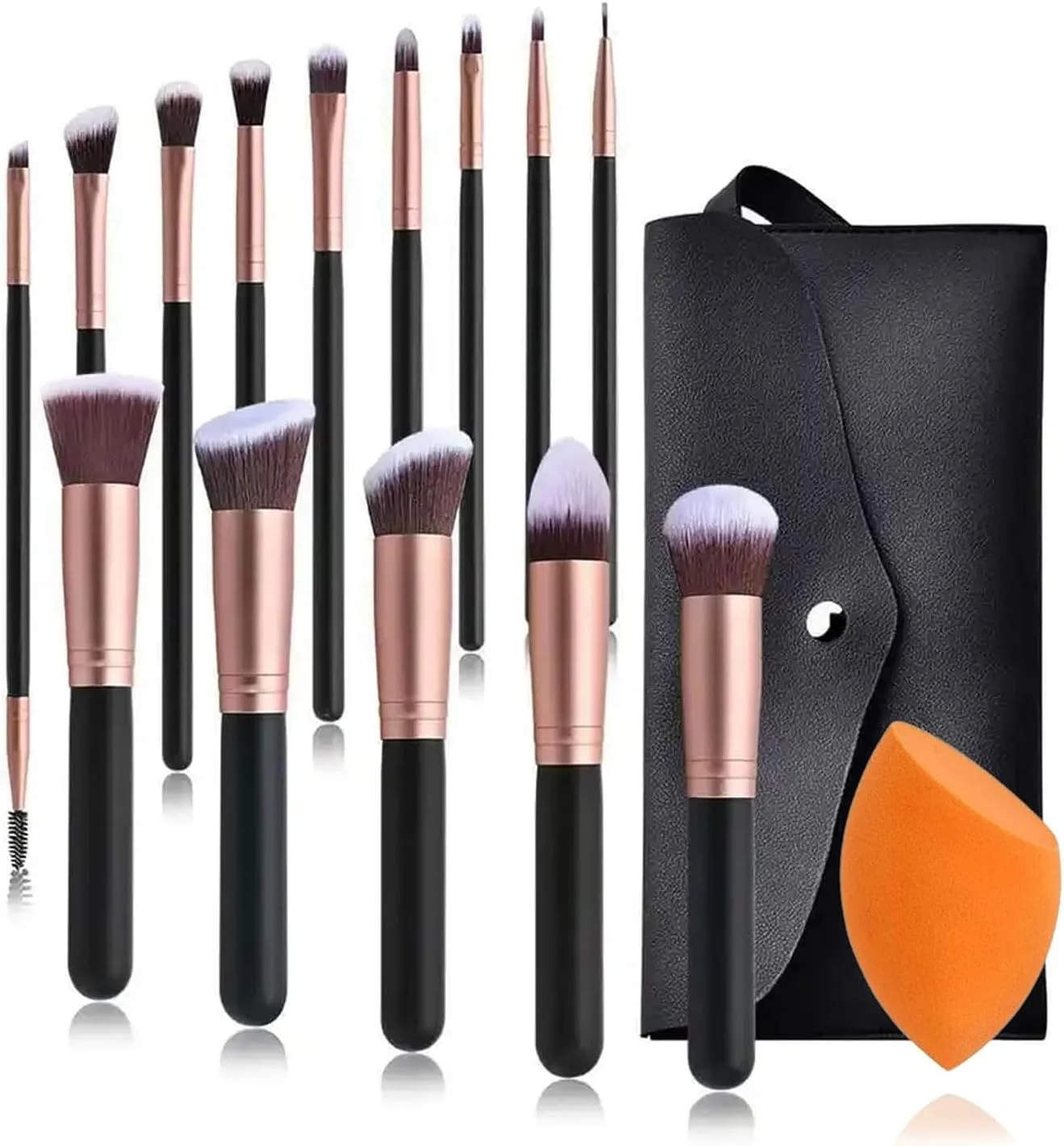 ست برس آرایشی YHRY، ست 14 عددی برس آرایشی با 1 عدد اسفنج بلندر و کیف مسافرتی، برس های آرایشی رزگلد، ست برس آرایشی با کیف مشکی شیک، لوازم جانبی و ابزار آرایش، برس کرم پودر