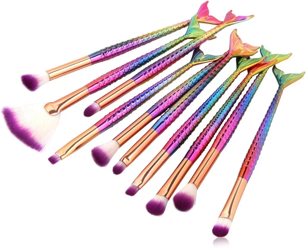 ست برس آرایشی پری دریایی زینلی 10 عددی، برس های حرفه ای آرایش چشم برای سایه چشم، کانسیلر، خط چشم، ابرو و ابزار ترکیب