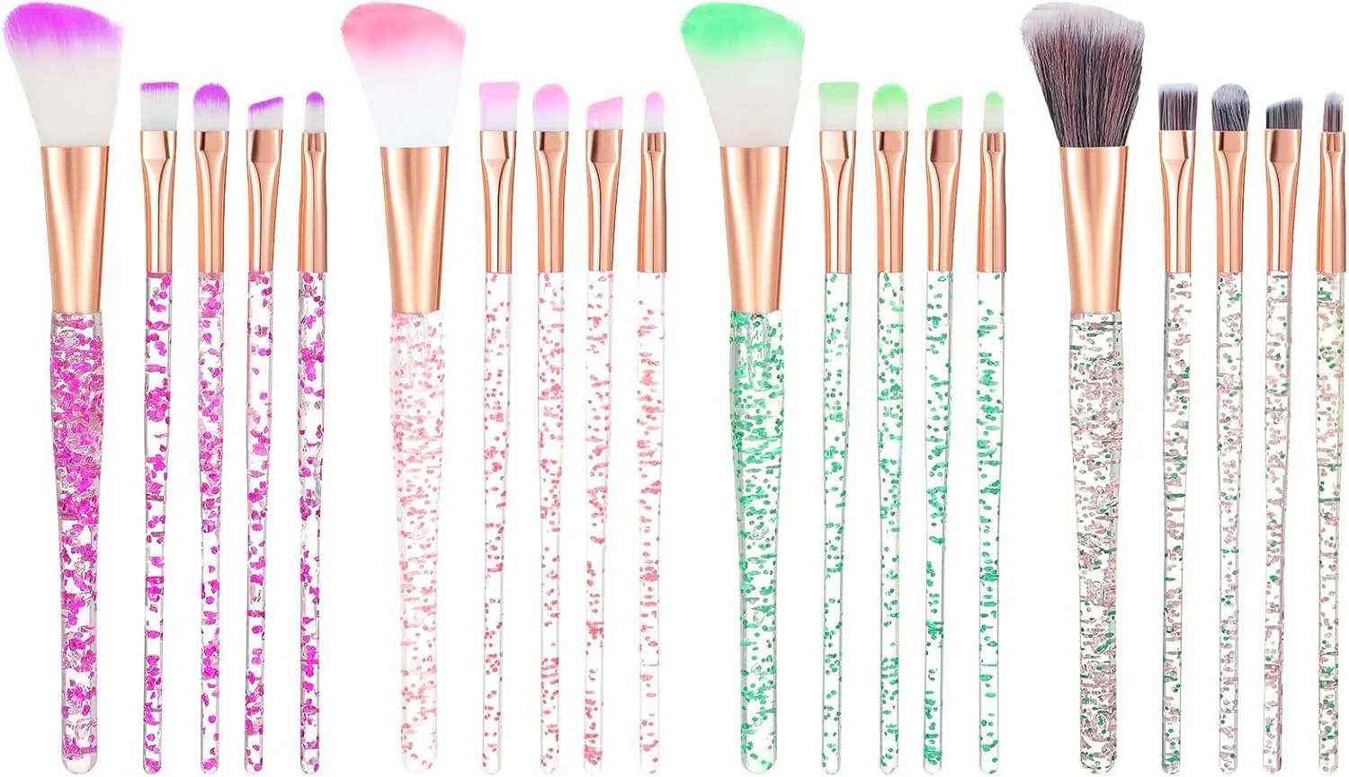 ست براش آرایشی 20 عددی YBEATY با کریستال های اکلیلی، شامل براش های کانسیلر، سایه چشم، خط چشم، براش های درخشان کرم پودر، رژ لب و بلندینگ، برس های مصنوعی، ابزار آرایشی برای زنان، دسته های شفاف