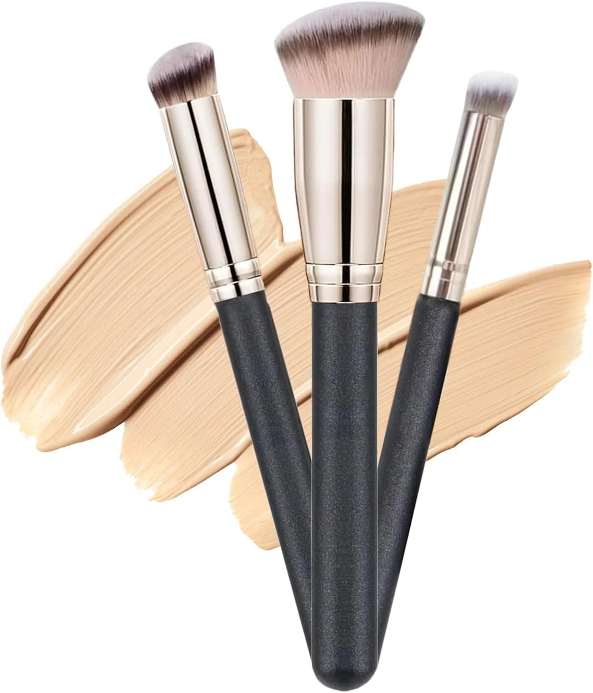 ست برس آرایشی وویک ویک فاندیشن، 3 عدد برس کانتور کانسیلر، برس زاویه دار فاندیشن، برس زیر چشم و رژگونه، ست برس های آرایشی حرفه ای کابوکی برای مایع و ترکیب