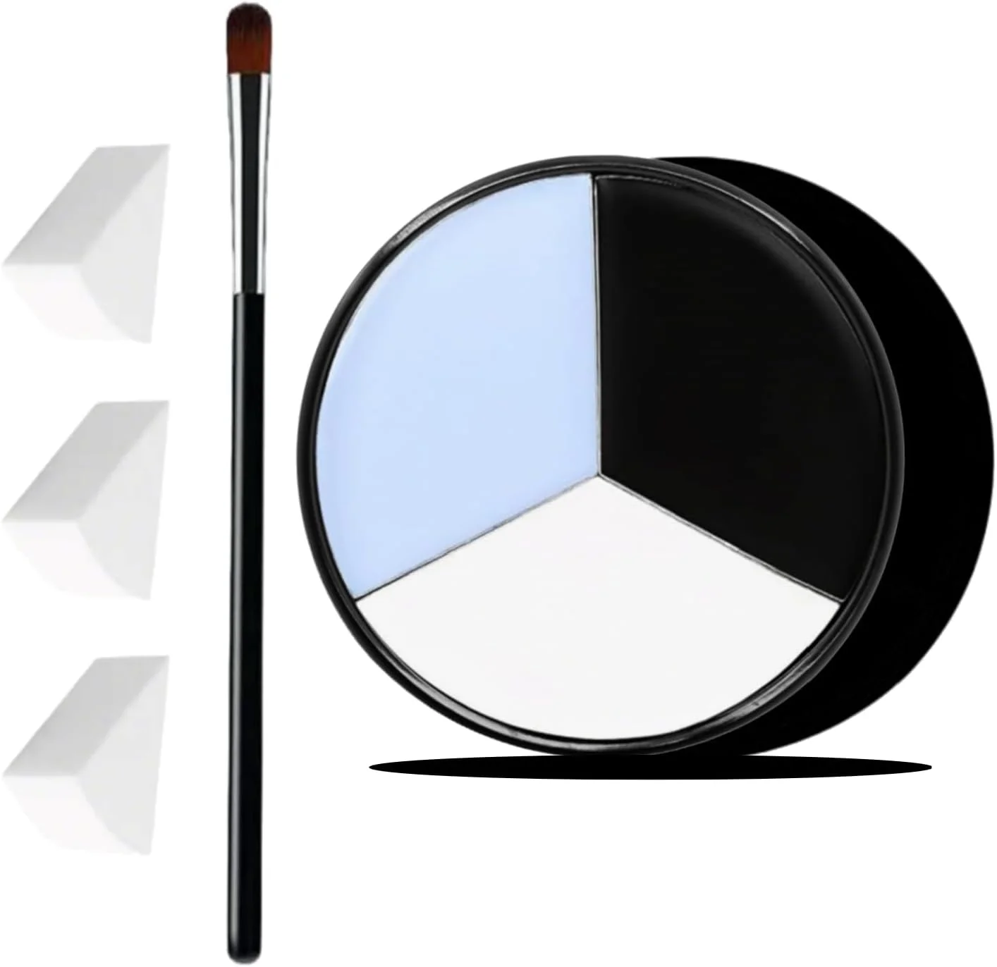 ست لوازم آرایشی سفید مشکی آبی با 3 عدد اسفنج و 1 عدد براش