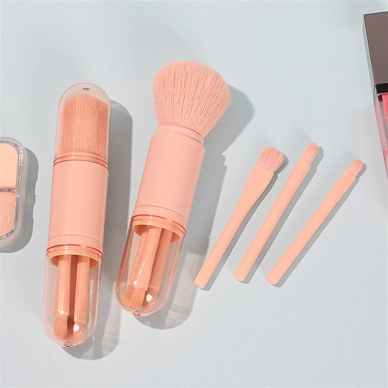 WANAM Facial Razor Telescopic 4 in 1 Travel Portable Makeup Brushes Set Eyeshadow Brush Lip Cosmetics For Face Makeup Brush Kit