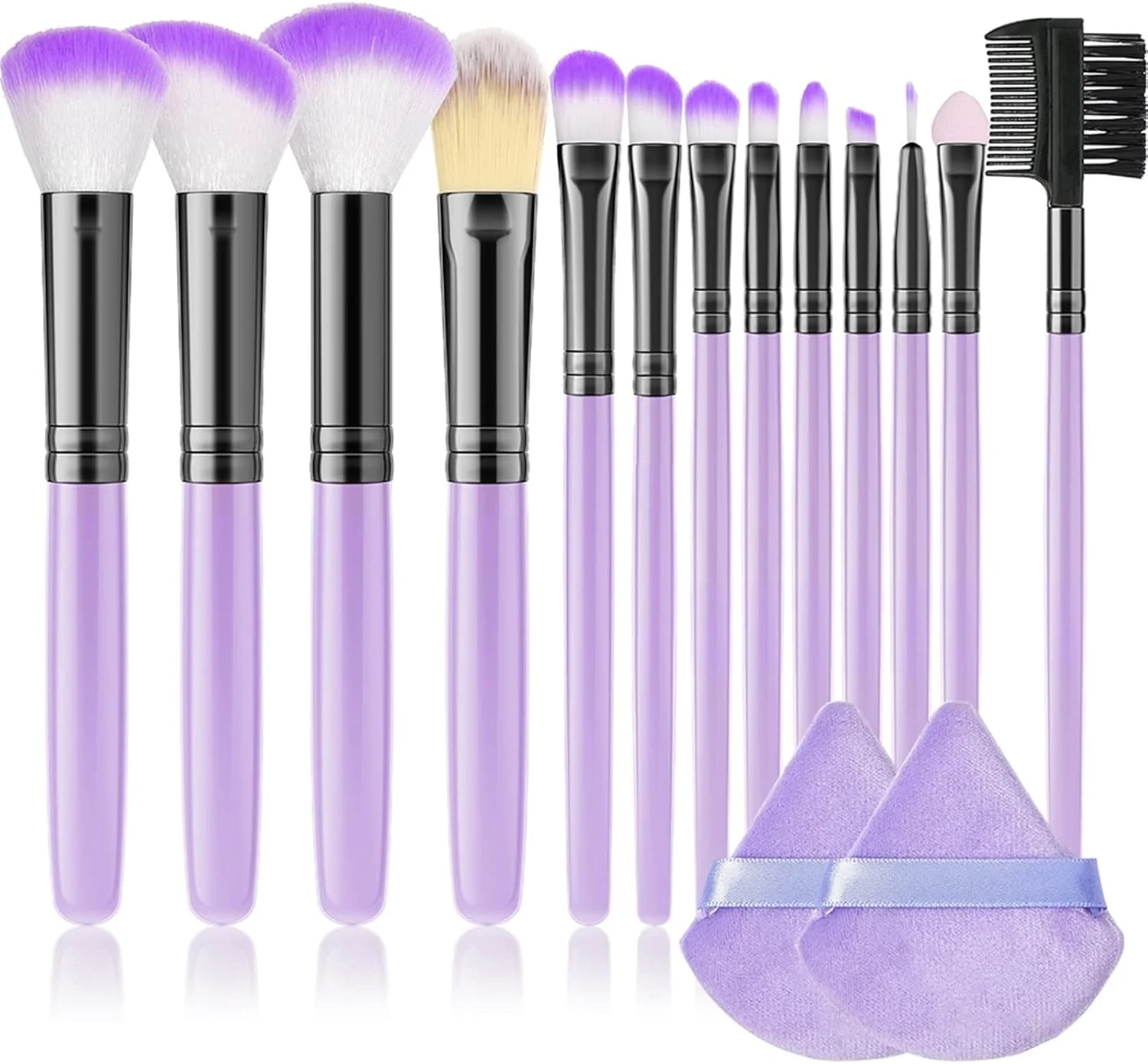 ست برس آرایشی صورتی WANAM شامل برس های کرم پودر، رژگونه، پودر، سایه چشم، لب و ابزار آرایشی با 2 پد پودر (رنگ: Hortel)