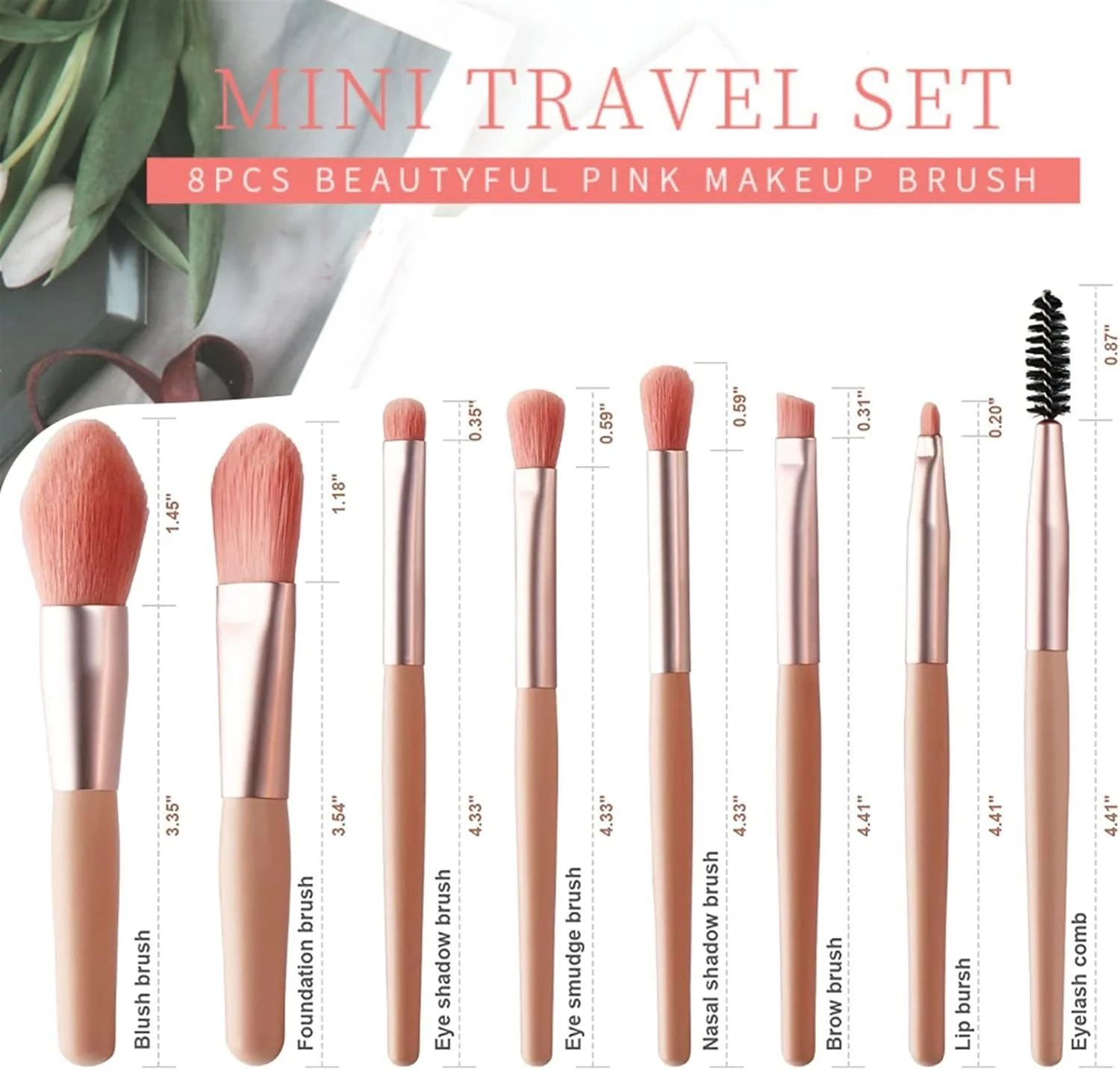 ست برس آرایشی مینی واناام، شامل برس های نرم کانسیلر، کرم پودر، سایه چشم و مژه به همراه کیف