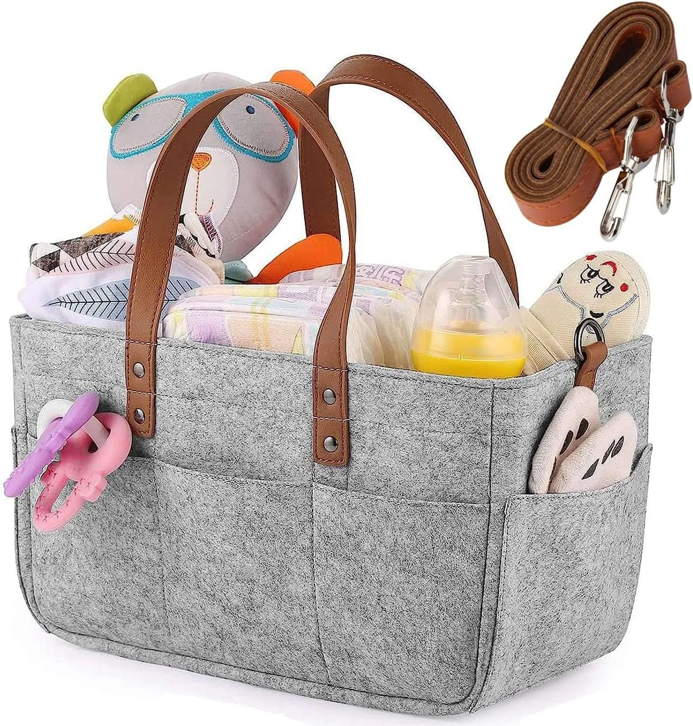 کیف لوازم کودک اِی اِم اِی ان اِی با بند شانه و دسته چرمی، کیف لوازم قابل حمل تاشو برای نوزاد دختر و پسر، سبد بزرگ چند منظوره برای نگهداری پوشک، اسباب بازی، شیشه شیر و دستمال مرطوب