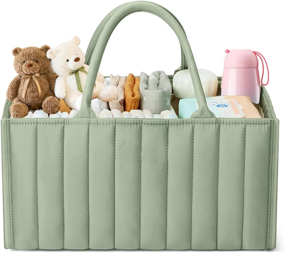 ارگانایزر لوازم کودک ANTOLE، سبد لوازم کودک، ارگانایزر قابل حمل، سبد ارگانایزر لوازم کودک، سبد ذخیره سازی لوازم کودک، ارگانایزر لوازم کودک (راه راه - سبز)