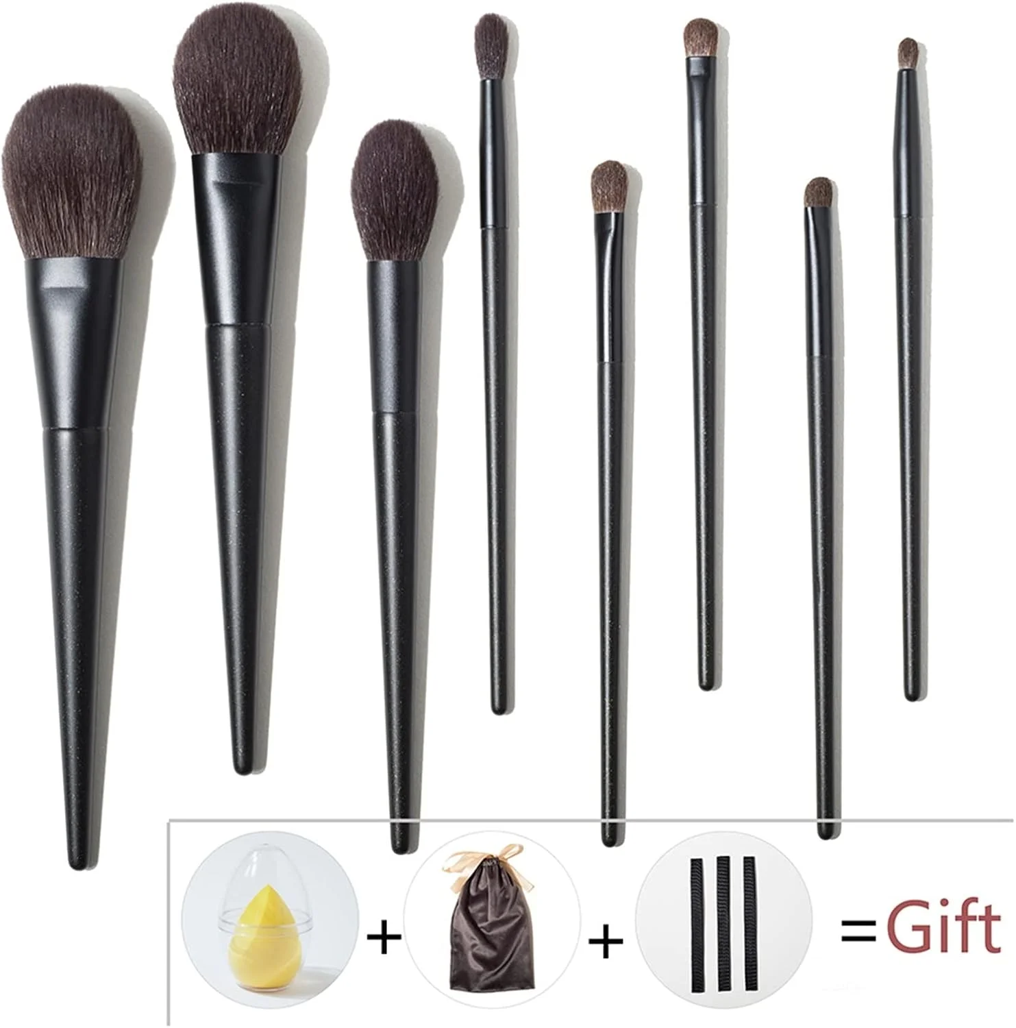 ست برس آرایشی مشکی مات وانام شامل برس های سایه چشم، پودر، رژگونه و ترکیب