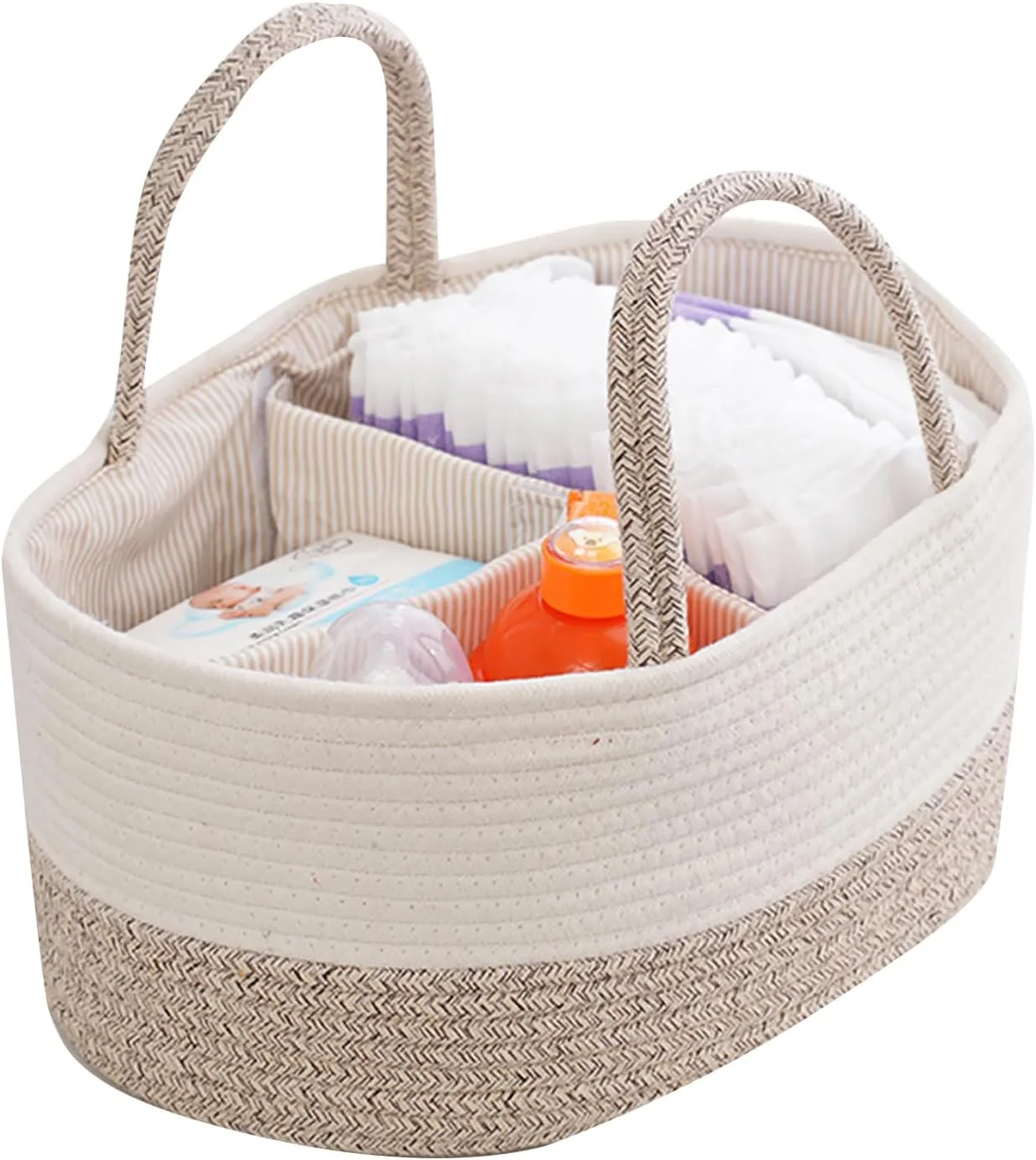 سبد نگهداری پوشک کودک Beauenty، سبد بافتنی طناب پنبه ای بیضی شکل با دسته، لوازم ضروری نوزاد، سازمان دهنده قابل حمل خودرو با جداکننده قابل جابجایی (دو رنگ طبیعی) سبد نگهداری پوشک کودک Beauenty، سبد بافتنی طناب پنبه ای بیضی شکل با دسته، لوازم ضروری نوزاد، سازمان دهنده قابل حمل خودرو با جداکننده قابل جابجایی (دو رنگ طبیعی)