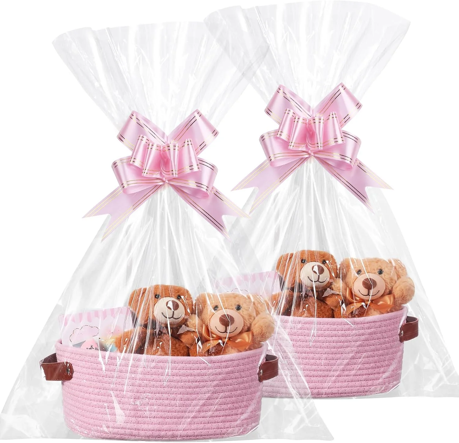 سبد هدیه با کیسه های هدیه و روبان، 30x20x12.5 سانتی متر سبد خالی بادوام برای هدیه، با دسته، ست هدیه DIY، برای هدیه تولد/جشن نوزاد (صورتی - 2 عدد) سبد هدیه با کیسه های هدیه و روبان، 30x20x12.5 سانتی متر سبد خالی بادوام برای هدیه، با دسته، ست هدیه DIY، برای هدیه تولد/جشن نوزاد (صورتی - 2 عدد)