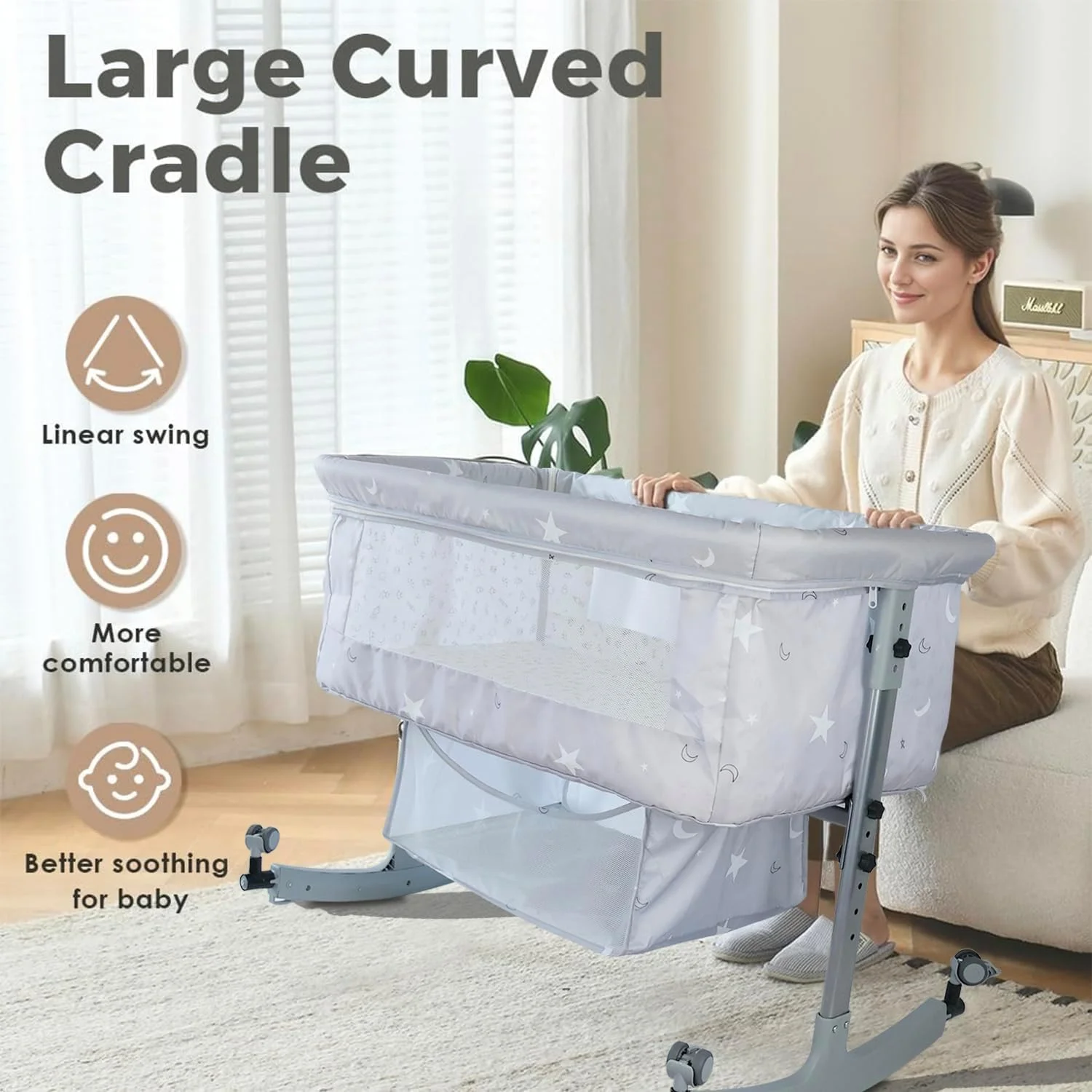 تخت نوزاد کنار تخت مادر – تخت خواب گهواره ای نوزاد با گهواره راکینگ، توری پشه بند تنفسی، شیب ضد رفلاکس، هم خوابی بدون درز، ارتفاع قابل تنظیم و سبد ذخیره سازی جادار تخت نوزاد کنار تخت مادر – تخت خواب گهواره ای نوزاد با گهواره راکینگ، توری پشه بند تنفسی، شیب ضد رفلاکس، هم خوابی بدون درز، ارتفاع قابل تنظیم و سبد ذخیره سازی جادار