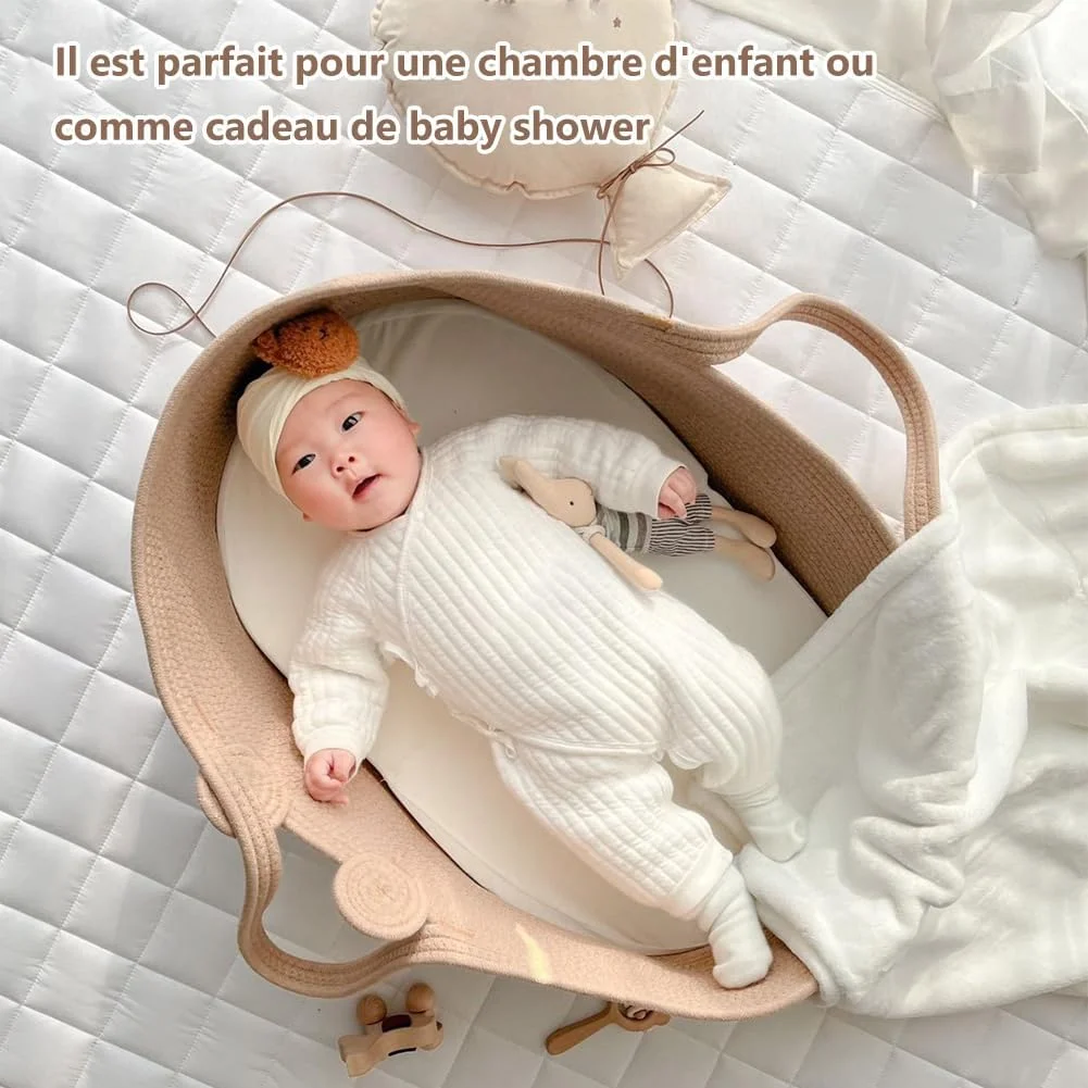 سبد موسی برای نوزادان، سبد حیوانات بامزه ساخته شده از طناب پنبه ای با 2 دسته، برای حمل در فضای باز (1)