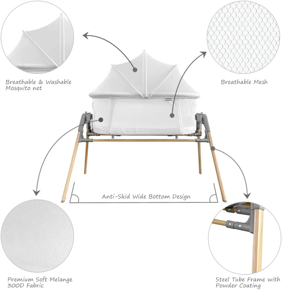 گهواره نوزاد تِکنوم مدل 3 در 1، تخت نوزاد، پشه بند، راحت، تخت کنار مادر، توری تنفسی، دکمه فشاری، سبد خواب، کیف حمل، گهواره، راحت، تشک قابل شستشو، 0-6 ماه، حداکثر وزن 9 کیلوگرم، سفید