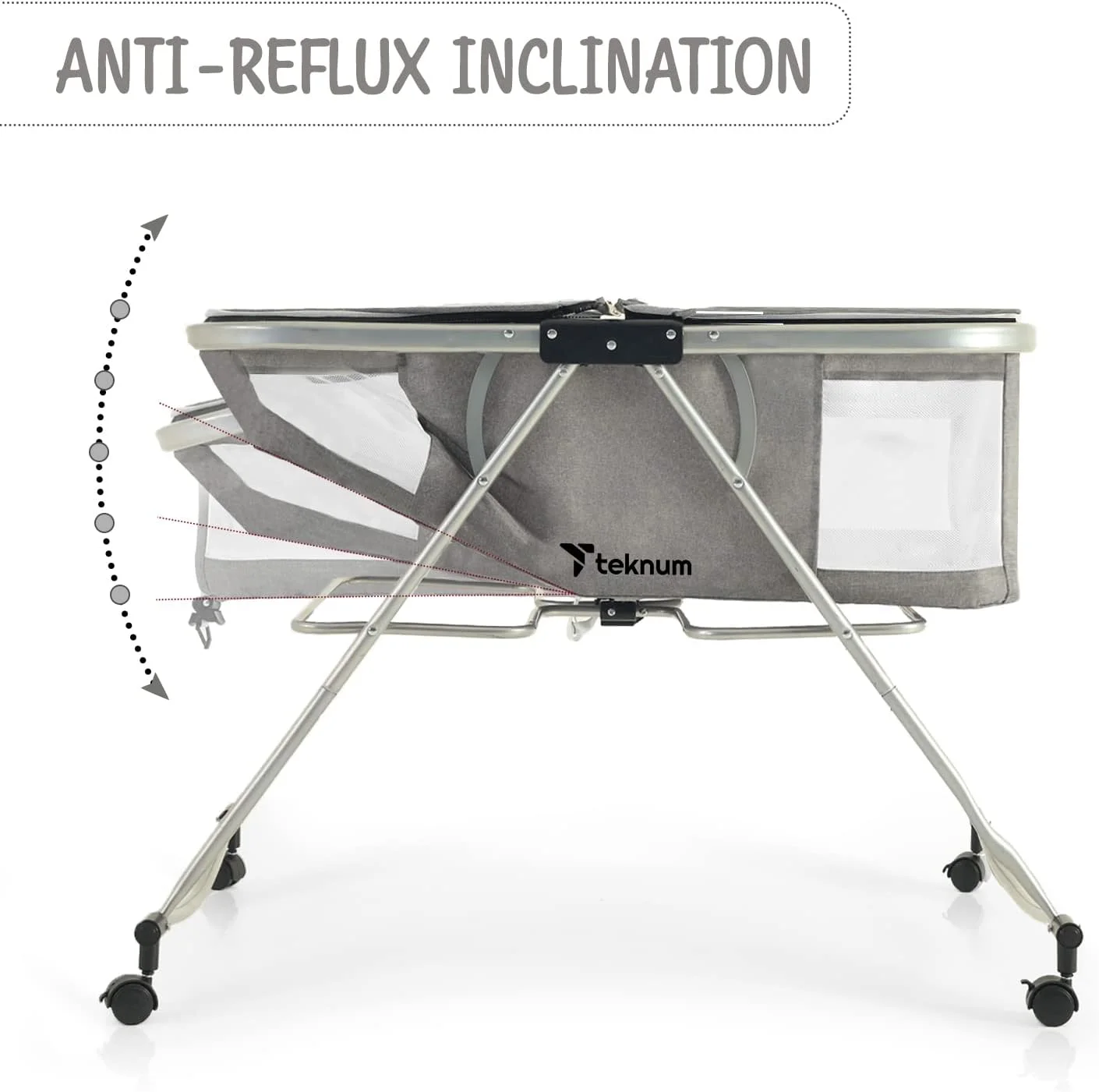 تخت نوزاد 3 در 1 تکنوم، گهواره، ننوی راکر، تخت خواب راحت، تخت کنار تخت، سبد نوزاد، صندلی تکیه گاه، توری تنفسی، تشک، پشه بند، پارچه کتانی نرم، 0-12 ماه تا 15 کیلوگرم، تاشو آسان، خاکستری