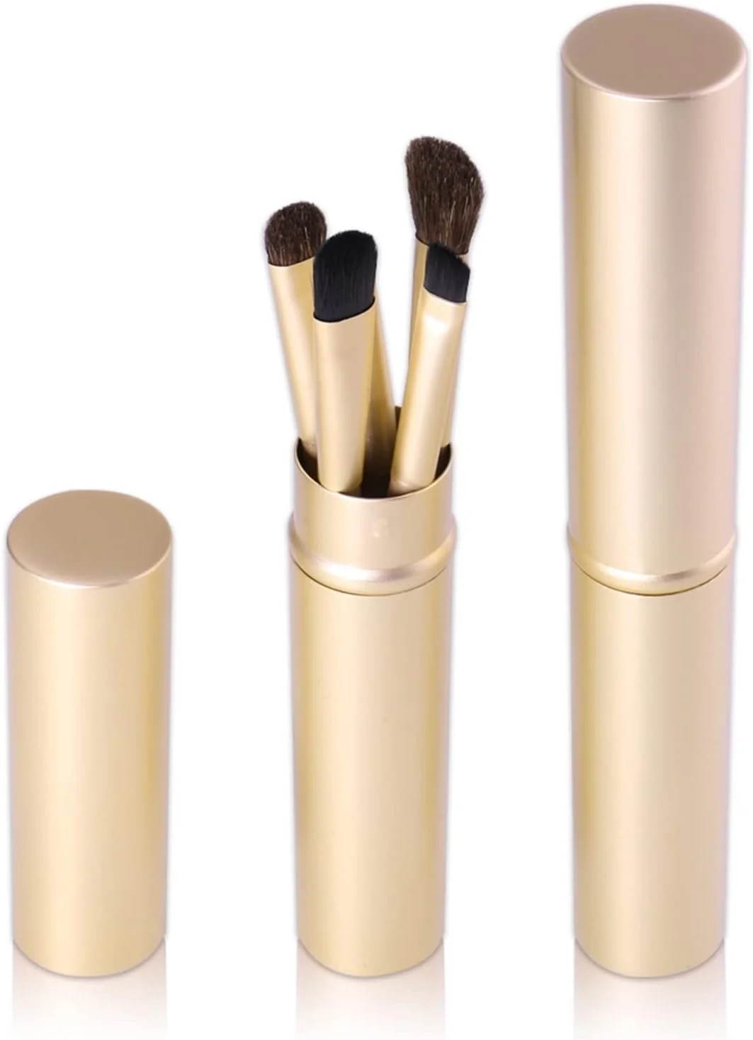 ست برس آرایشی واناام شامل برس پودر، رژگونه، کرم پودر، سایه چشم، خط چشم، لب و ابزار آرایشی با لوله طلایی