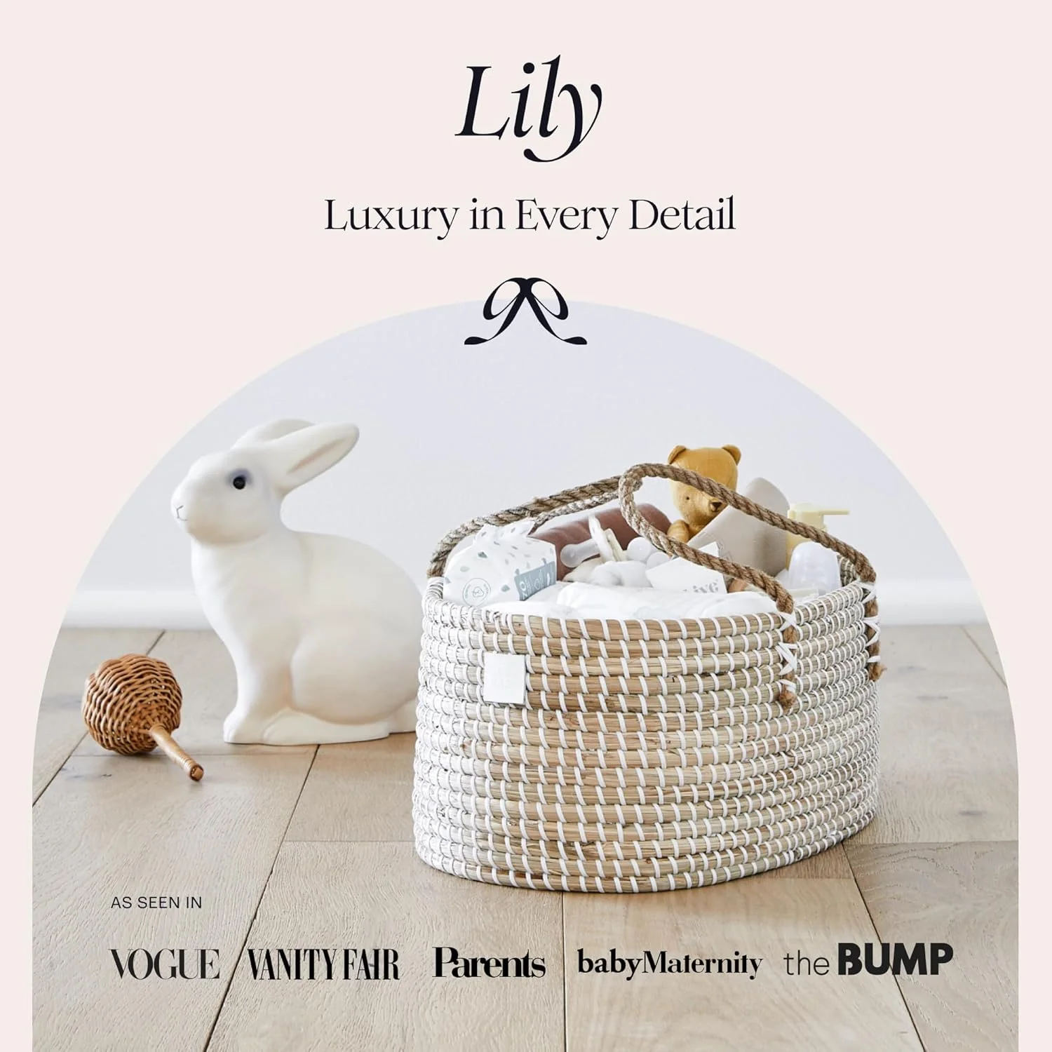 ارگانایزر سبد پوشک کودک BEBE BASK - سبد علف دریایی ارگانیک دست ساز برای نوزاد دختر و پسر - سفید لوکس (طبیعی)