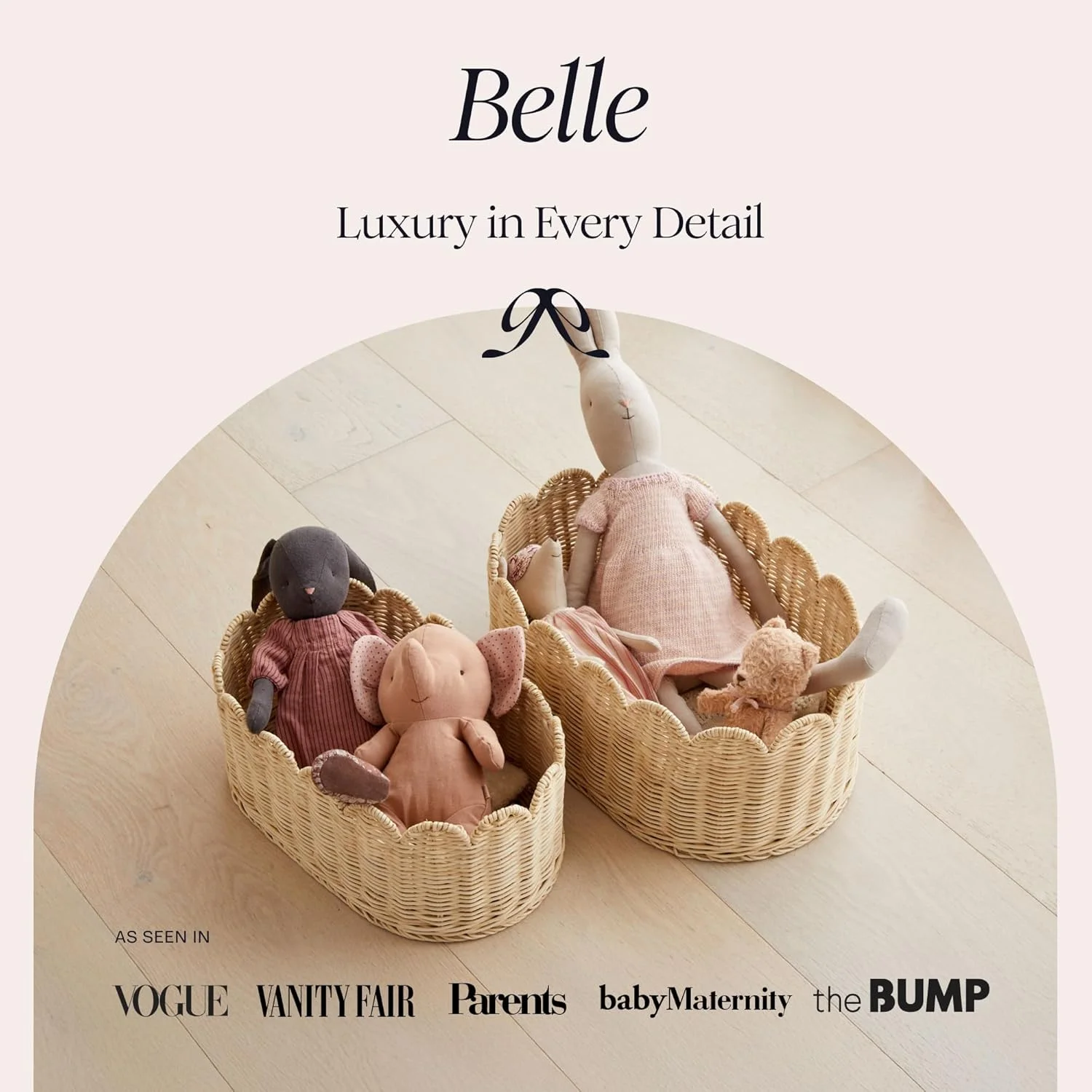 BEBE BASK ست سبد دالبری 2 عددی - سبد دالبری بافته شده دستی - 40.64x25.4x17.78 سانتی متر - سبد حصیری دالبری - سبد لبه دالبری - سبد ذخیره سازی دالبری (طبیعی)