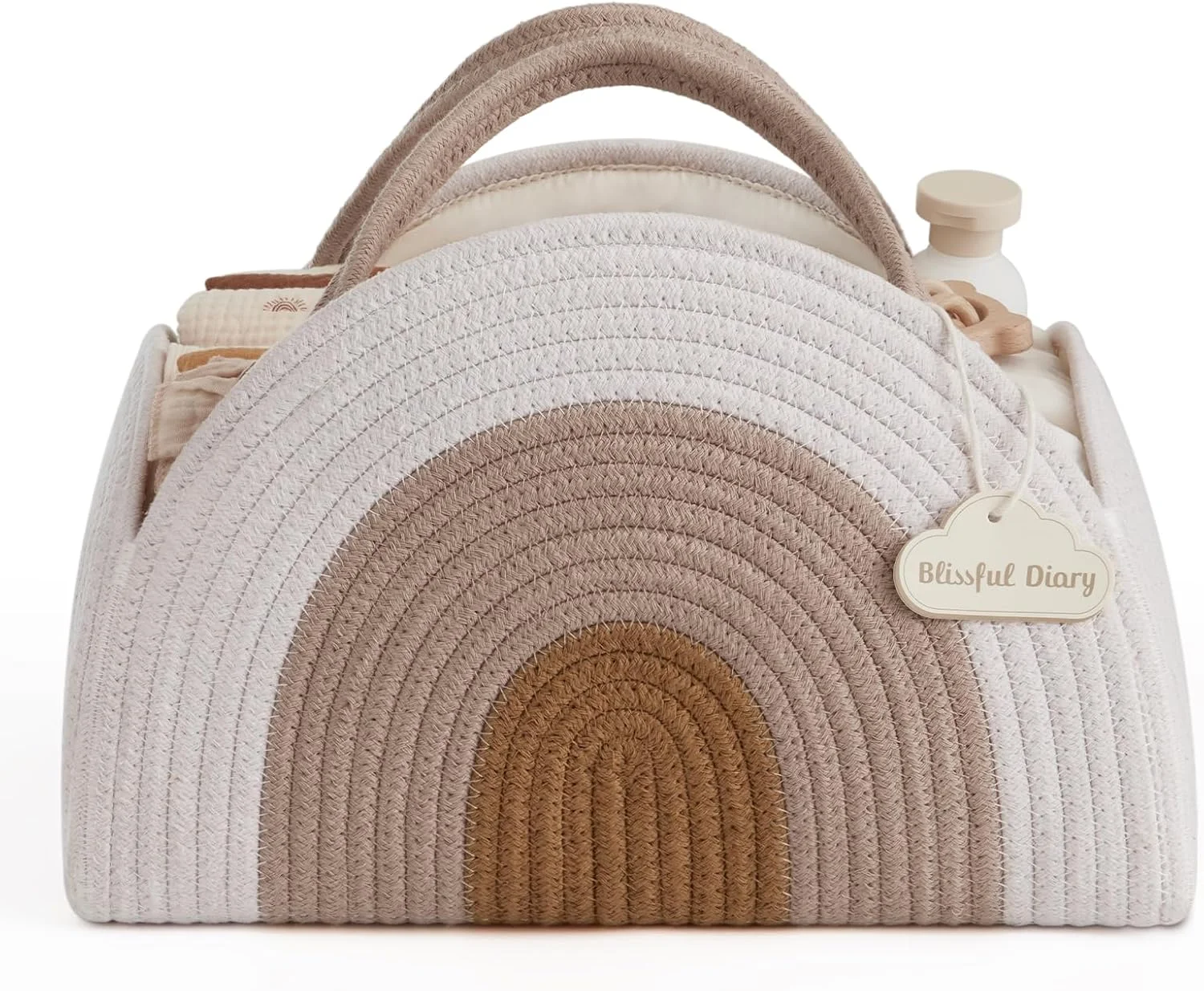 سبد لوازم کودک طرح رنگین کمانی خاکی Blissful Diary، بزرگ، مناسب برای همه، رنگین کمانی، سبد لوازم پوشک، نظم دهنده اتاق کودک، نظم دهنده خودرو