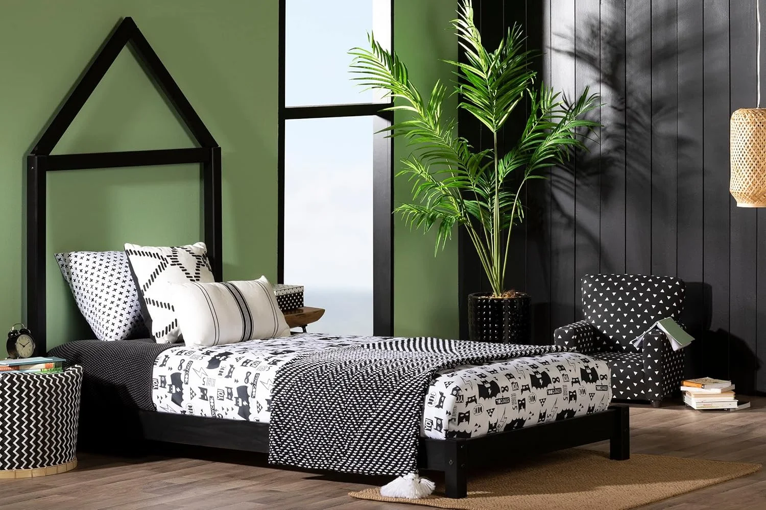 تخت خواب کودک South Shore Sweedi با تاج تخت طرح خانه - یک نفره - مشکی مات تخت خواب کودک South Shore Sweedi با تاج تخت طرح خانه - یک نفره - مشکی مات