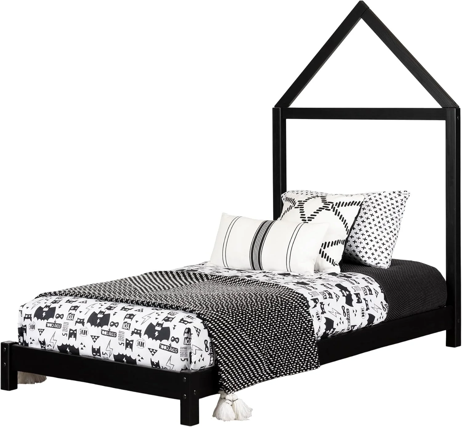تخت خواب کودک South Shore Sweedi با تاج تخت طرح خانه - یک نفره - مشکی مات تخت خواب کودک South Shore Sweedi با تاج تخت طرح خانه - یک نفره - مشکی مات