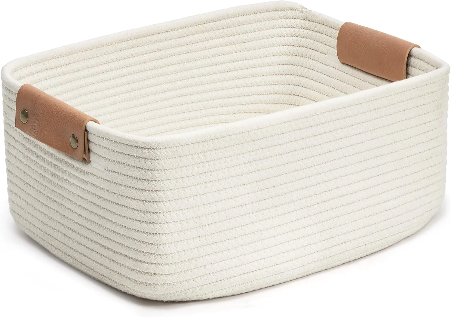 CHICVITA Rectangle Cotton Rope Woven Basket with Handles for Books, Magazines, Toys - Decorative Rectangle Basket for Baby Nursery, Living Room, Bathroom CHICVITA Rectangle Cotton Rope Woven Basket with Handles for Books, Magazines, Toys - Decorative Rectangle Basket for Baby Nursery, Living Room, Bathroom