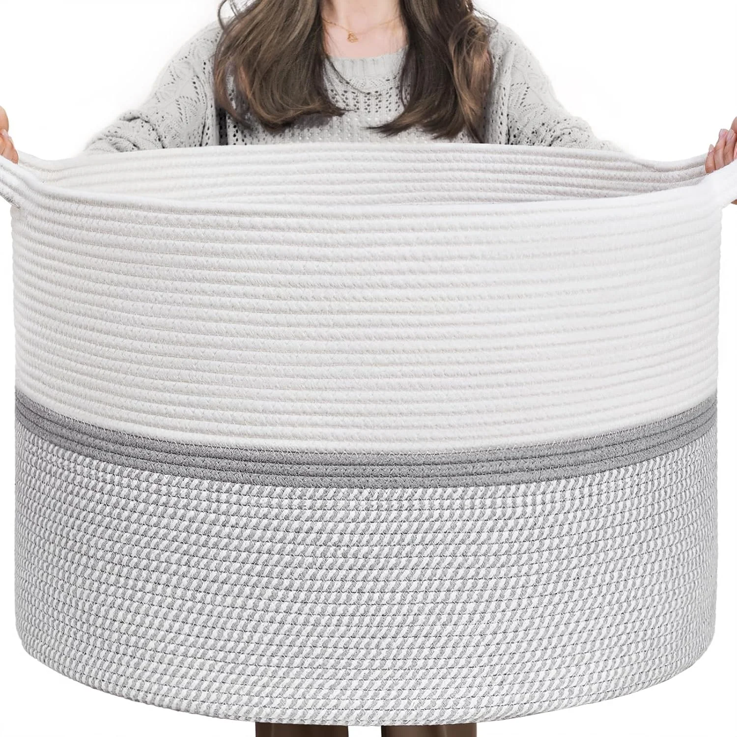 CHICVITA XXL Extra Large Cotton Rope Woven Basket, Throw Blanket Storage Basket with Handles, Decorative Clothes Hamper - 22" x 22" x 14" CHICVITA XXL Extra Large Cotton Rope Woven Basket, Throw Blanket Storage Basket with Handles, Decorative Clothes Hamper - 22" x 22" x 14"
