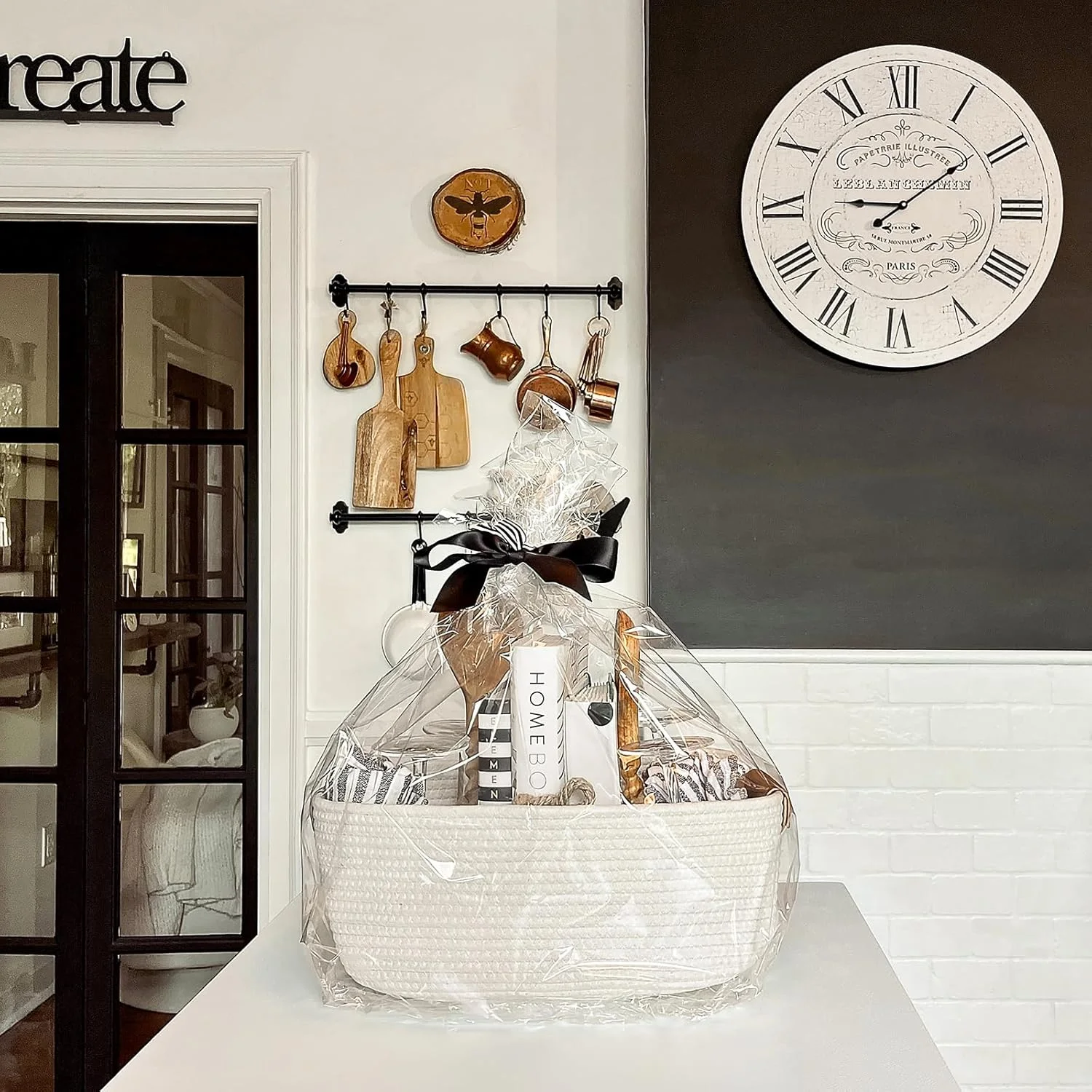 CHICVITA Rectangle Cotton Rope Woven Basket with Handles for Books, Magazines, Toys - Decorative Rectangle Basket for Baby Nursery, Living Room, Bathroom