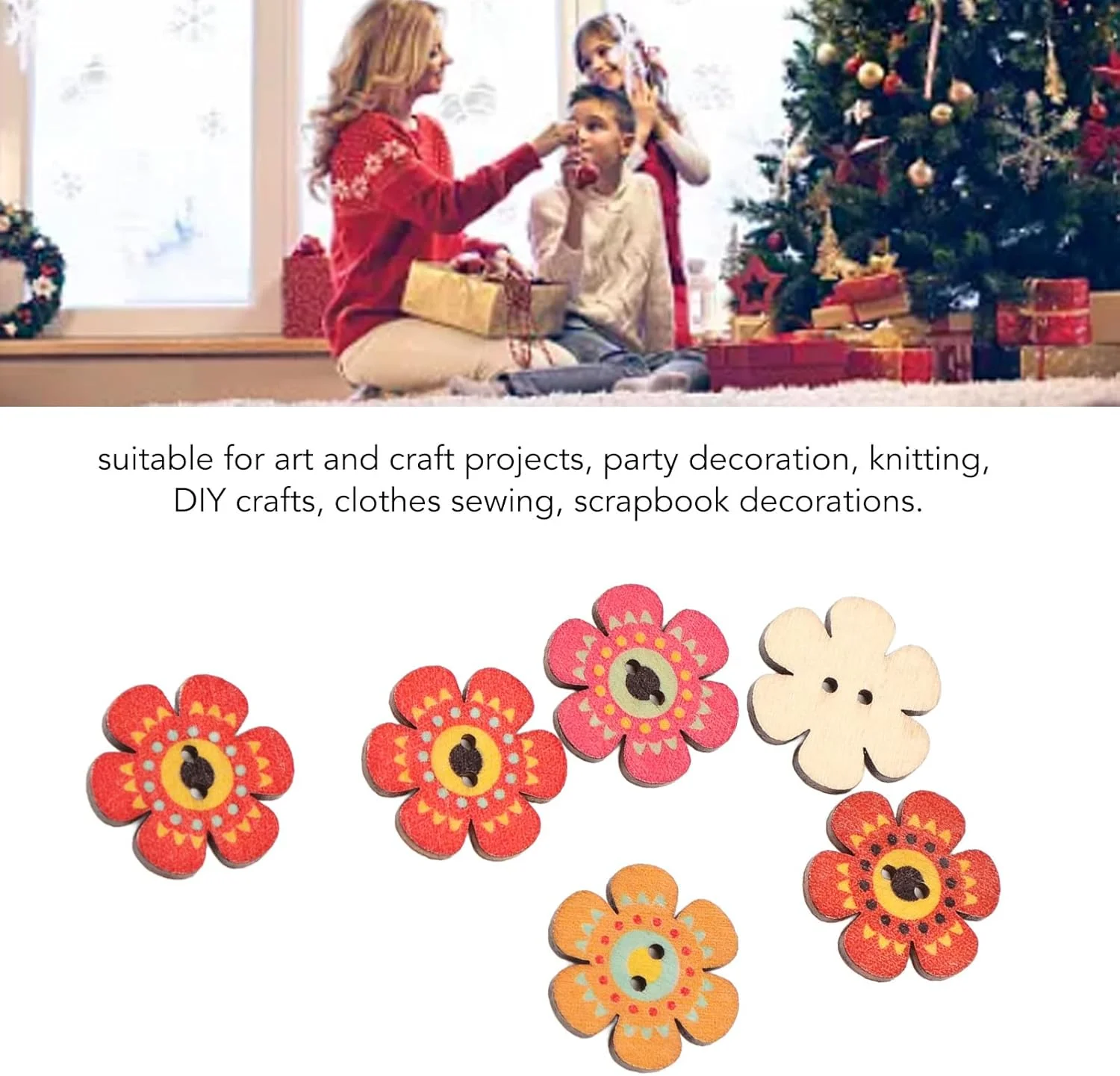 دکمه های چوبی گلدار Cryfokt، دکمه های چوبی زیبا و قدیمی، دکمه های صنایع دستی برای لباس های DIY، خیاطی، صنایع دستی DIY، تزئین نقاشی (200 عدد (25 میلی متر))