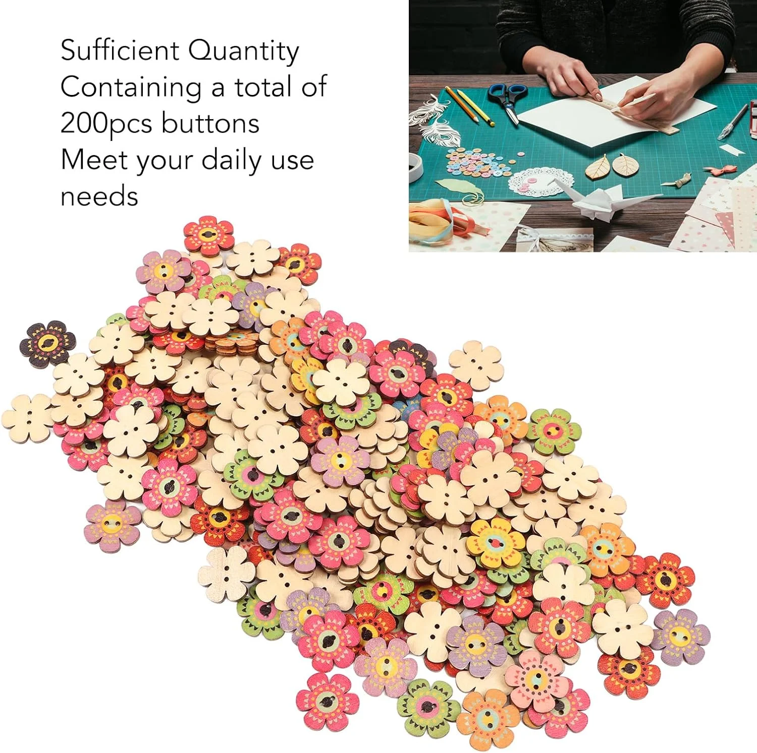 دکمه های چوبی گلدار Cryfokt، دکمه های چوبی زیبا و قدیمی، دکمه های صنایع دستی برای لباس های DIY، خیاطی، صنایع دستی DIY، تزئین نقاشی (200 عدد (25 میلی متر))