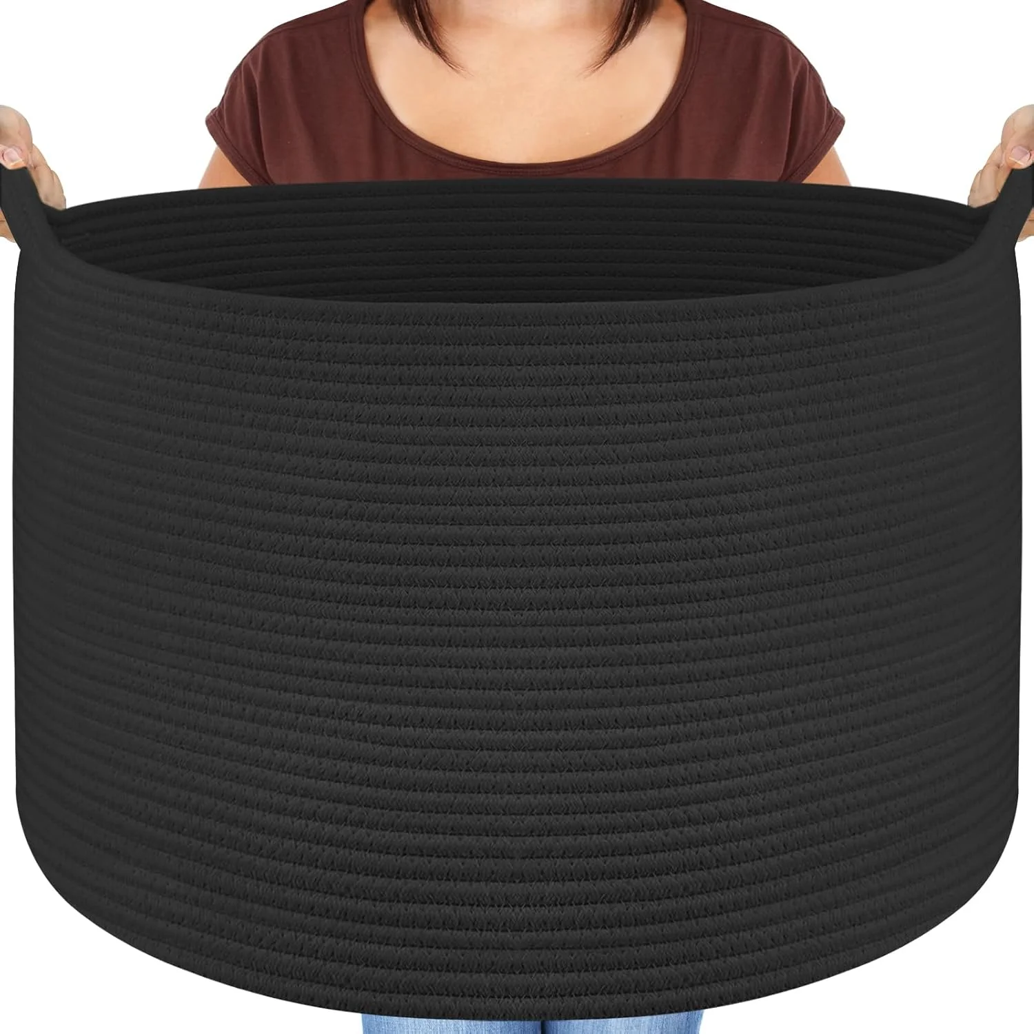 سبد پتو Maliton مناسب اتاق نشیمن، سبد طنابی پنبه ای برای نگهداری، سبد بافته شده بسیار بزرگ با جیب، سبد لباسشویی اتاق کودک 50x33 سانتی متری با دسته، سبد اسباب بازی برای نوزاد و حیوانات خانگی، مشکی سبد پتو Maliton مناسب اتاق نشیمن، سبد طنابی پنبه ای برای نگهداری، سبد بافته شده بسیار بزرگ با جیب، سبد لباسشویی اتاق کودک 50x33 سانتی متری با دسته، سبد اسباب بازی برای نوزاد و حیوانات خانگی، مشکی