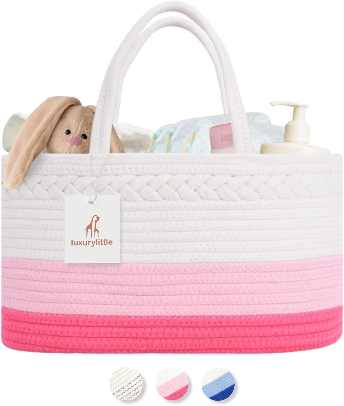 ارگانایزر لوازم کودک لوکس لیتل، سبد بزرگ طناب پنبه ای برای پوشک، ارگانایزر میز تعویض، کیف دستی قابل حمل با جداکننده، نگهداری در خودرو، هدیه سیسمونی برای نوزاد دختر - صورتی ارگانایزر لوازم کودک لوکس لیتل، سبد بزرگ طناب پنبه ای برای پوشک، ارگانایزر میز تعویض، کیف دستی قابل حمل با جداکننده، نگهداری در خودرو، هدیه سیسمونی برای نوزاد دختر - صورتی