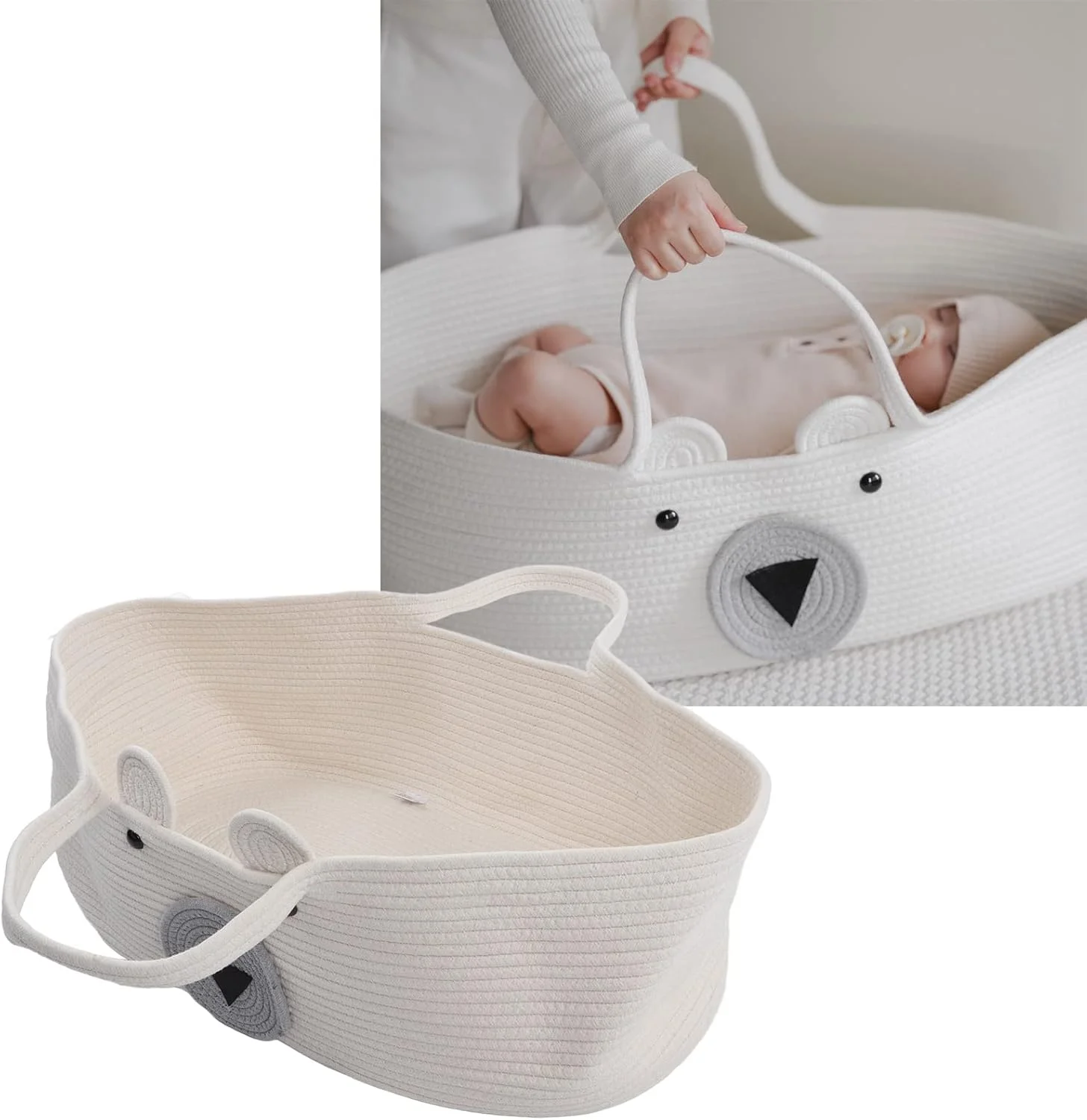 سبد خواب نوزاد Luqeeg، دکوراسیون منزل کارتونی زیبا، سبد خواب چند منظوره با 2 دسته، جابجایی آسان، مناسب برای هدیه تعطیلات (نوع B)
