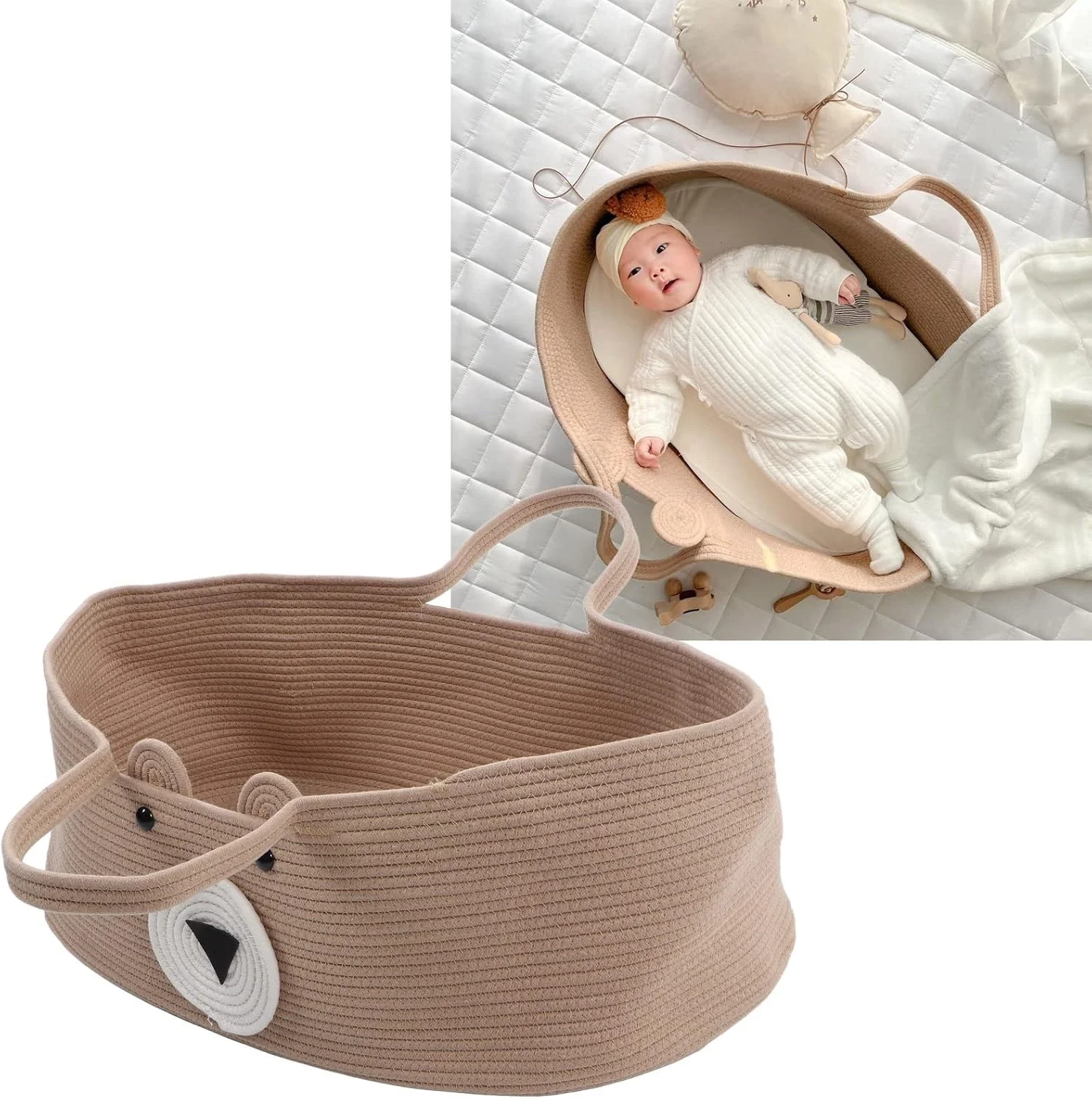 سبد خواب نوزاد LJCM، سبد خواب نرم نوزاد با طرح خرس برای اتاق خواب (مدل 1)