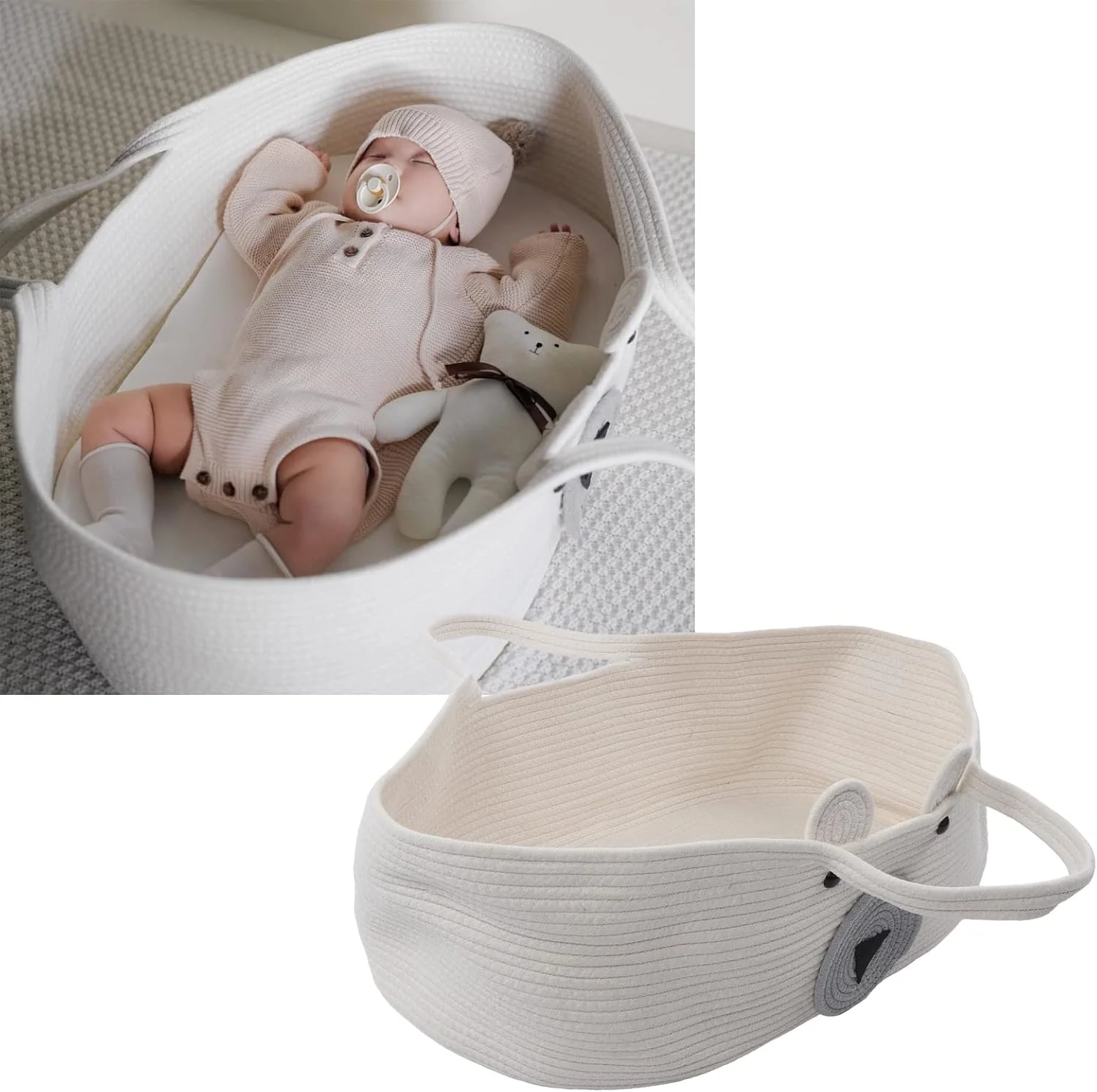 سبد خواب نوزاد Luqeeg، دکوراسیون منزل کارتونی زیبا، سبد خواب چند منظوره با 2 دسته، جابجایی آسان، مناسب برای هدیه تعطیلات (نوع B)