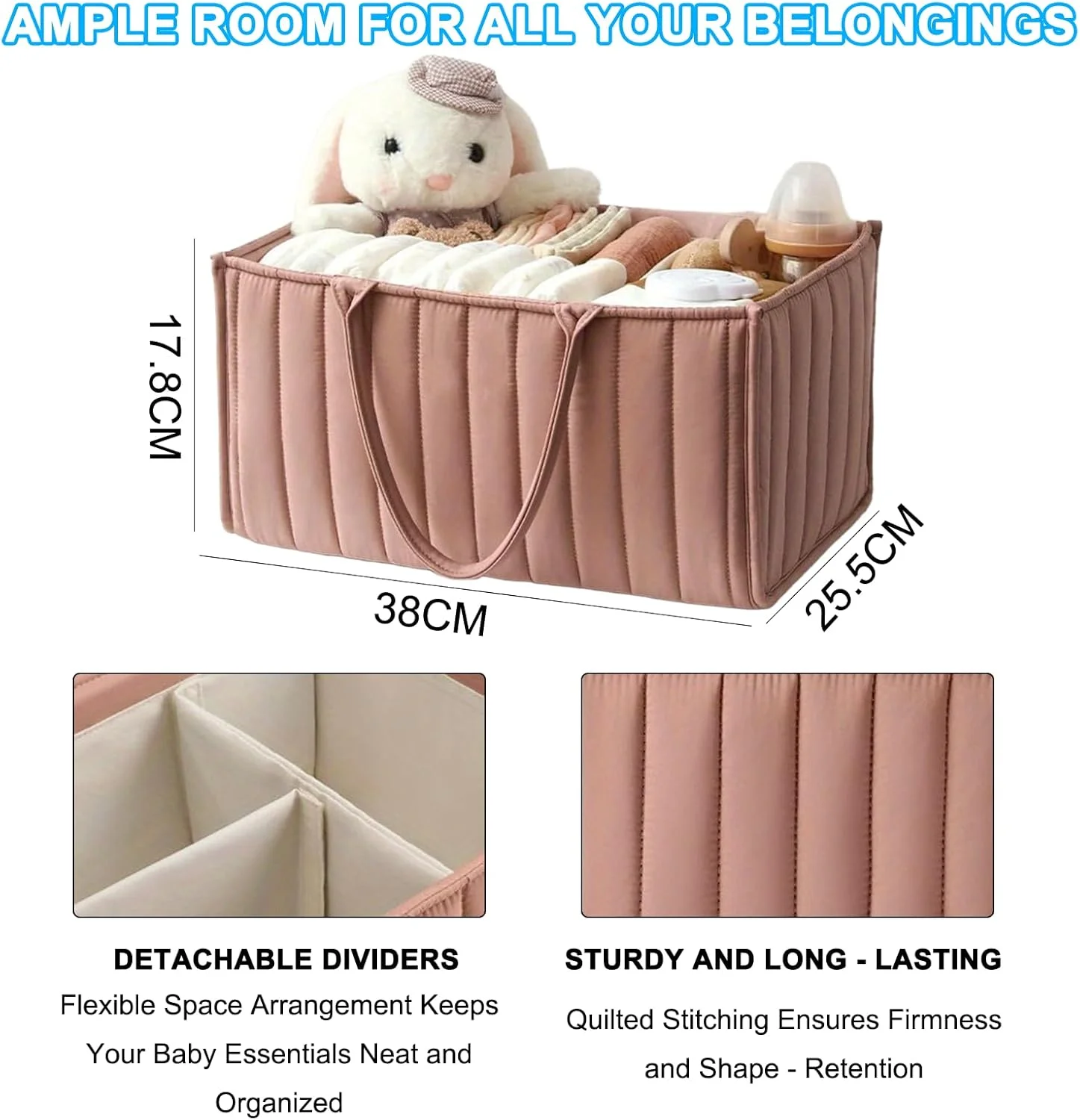 ارگانایزر بزرگ لوازم کودک - سبد چند منظوره برای نگهداری وسایل نوزاد، سبد زیبا و کاربردی، حمل آسان، انتخابی آسوده برای بیرون بردن کودکان