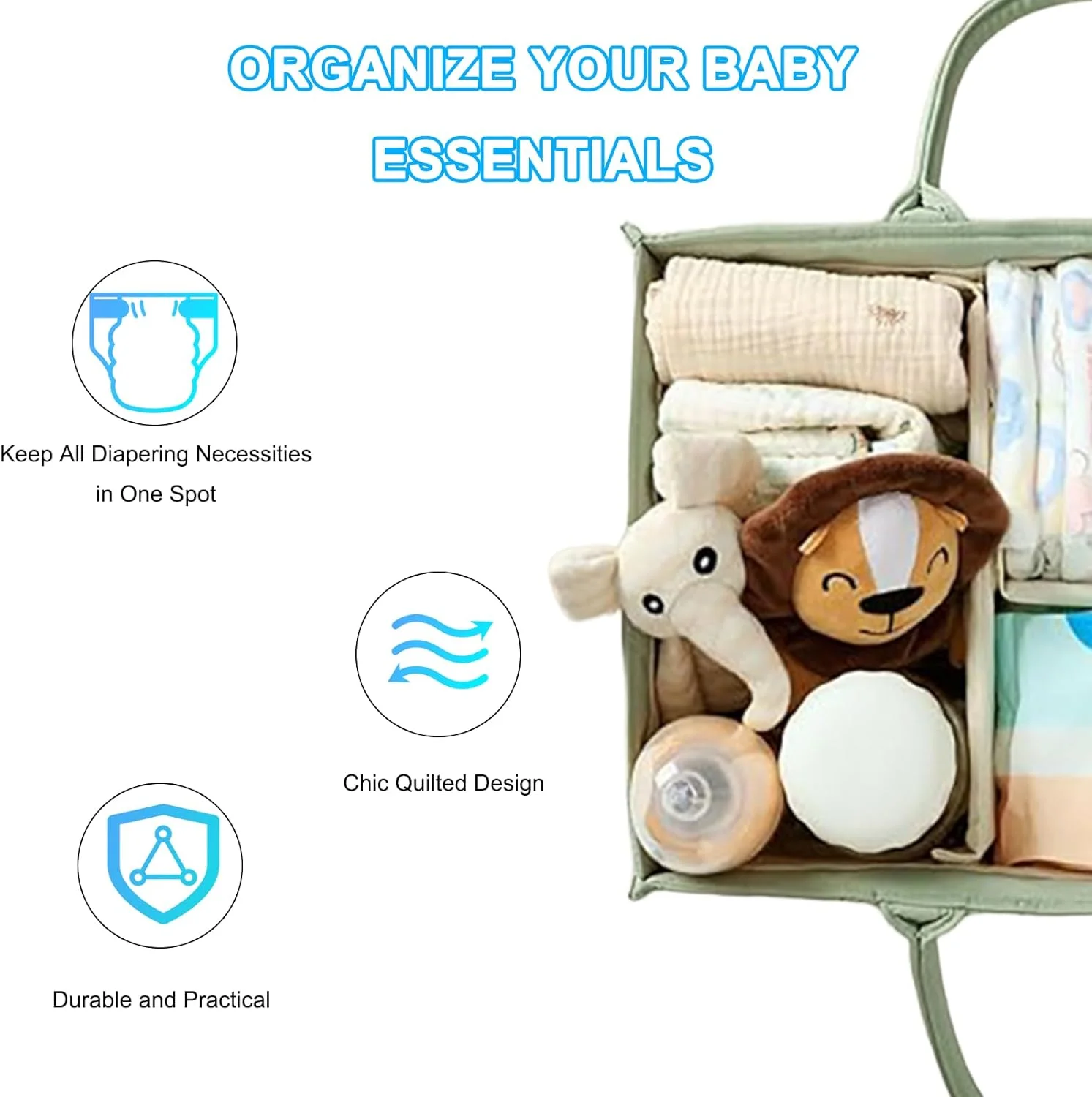 ارگانایزر بزرگ لوازم کودک - سبد چند منظوره برای نگهداری وسایل نوزاد، سبد زیبا و کاربردی، حمل آسان، انتخابی آسوده برای بیرون بردن کودکان