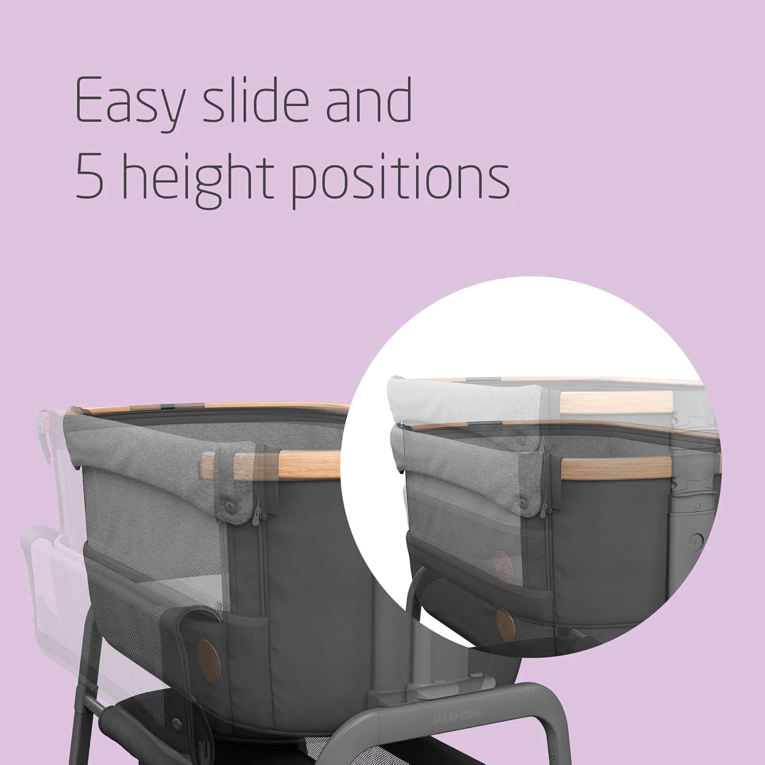 تخت کنار مادر ماکسی کوزی مدل Iora، تخت تاشو کنار تخت نوزاد، 0-6 ماه، حداکثر 9 کیلوگرم، 4 حالت شیب و 5 موقعیت ارتفاع، سر خوردن آسان، تشک راحت، سبد بزرگ، حمل آسان، گرافیت ضروری