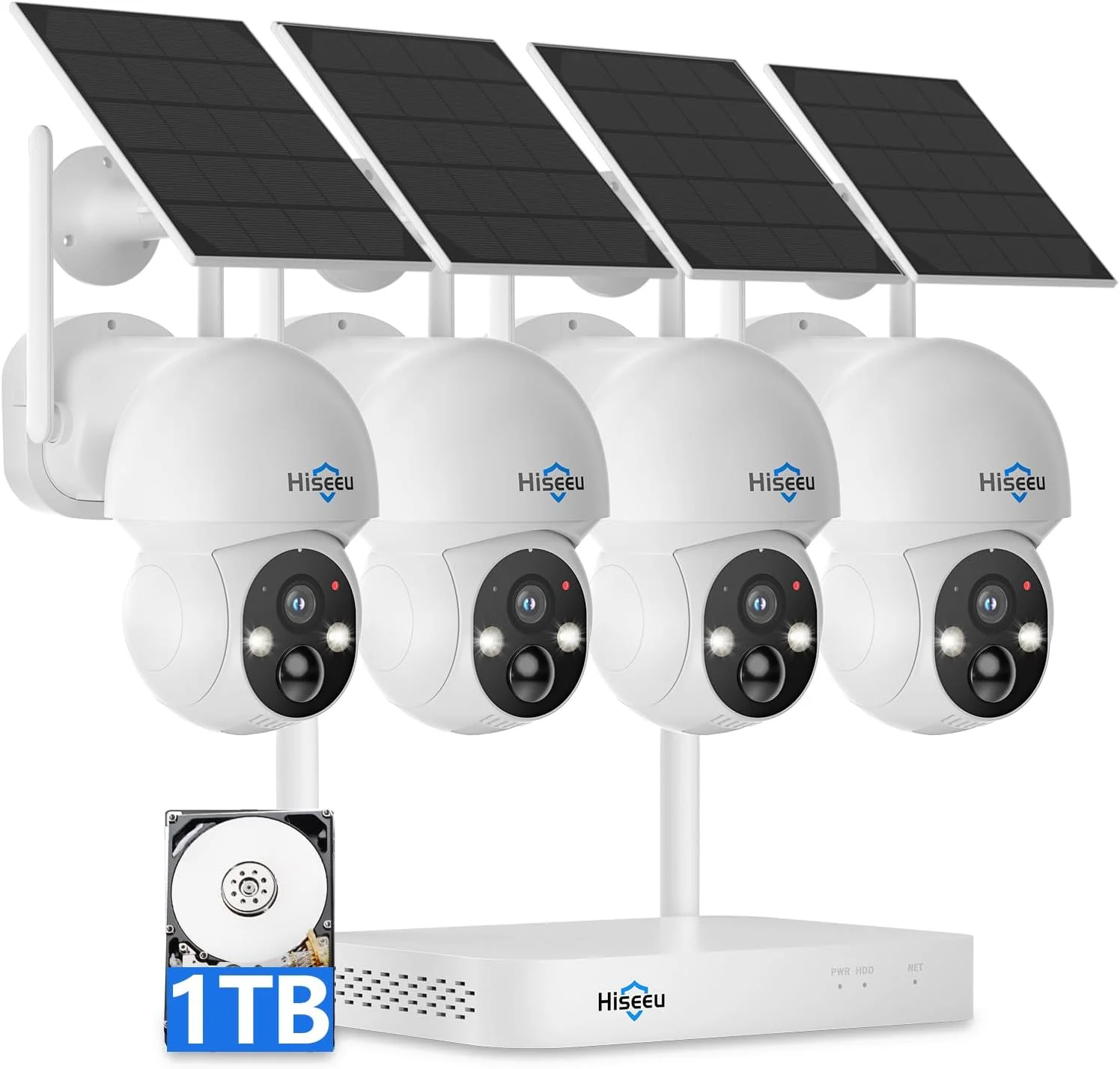 دوربین خورشیدی بیسیم Hiseeu برای فضای باز، سیستم دوربین امنیتی خانگی، وای فای 2.4G و 5G، کیت 4 دوربین 4 مگاپیکسلی با انرژی خورشیدی، دید در شب رنگی، نمای 360 درجه، چرخش افقی و عمودی، ضبط محلی با هارد دیسک 1 ترابایتی، بدون نیاز به اشتراک دوربین خورشیدی بیسیم Hiseeu برای فضای باز، سیستم دوربین امنیتی خانگی، وای فای 2.4G و 5G، کیت 4 دوربین 4 مگاپیکسلی با انرژی خورشیدی، دید در شب رنگی، نمای 360 درجه، چرخش افقی و عمودی، ضبط محلی با هارد دیسک 1 ترابایتی، بدون نیاز به اشتراک