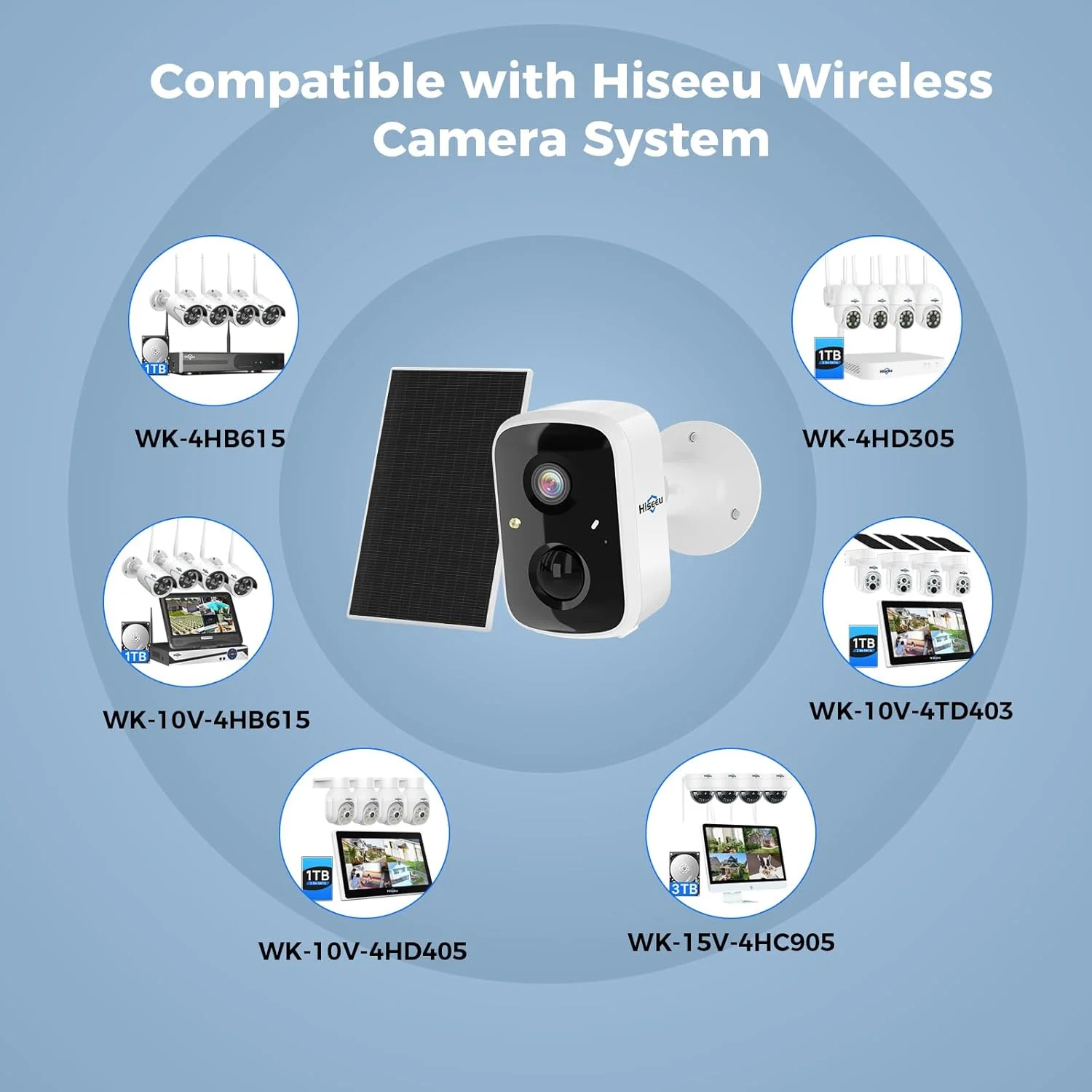 دوربین امنیتی خورشیدی Hiseeu برای فضای باز، بسته 3 عددی دوربین های هوشمند وای فای بی سیم 3K 4MP برای امنیت خانه در فضای باز، تشخیص حرکت PIR/AI، ضد آب، دید در شب رنگی، صدای دو طرفه