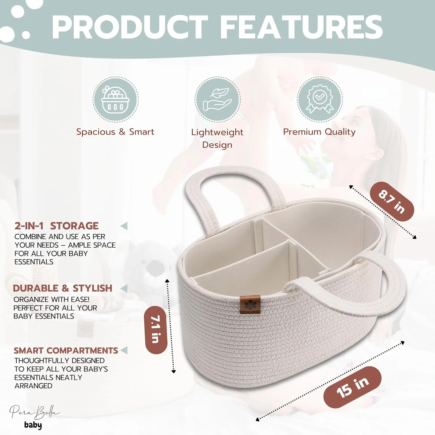 PeraBella Baby Diaper Caddy Organizer, Diaper Organizer for Changing Table Organizer, Baby Organizer for Nursery, Baby Car Diaper Caddy Basket PeraBella Baby Diaper Caddy Organizer, Diaper Organizer for Changing Table Organizer, Baby Organizer for Nursery, Baby Car Diaper Caddy Basket