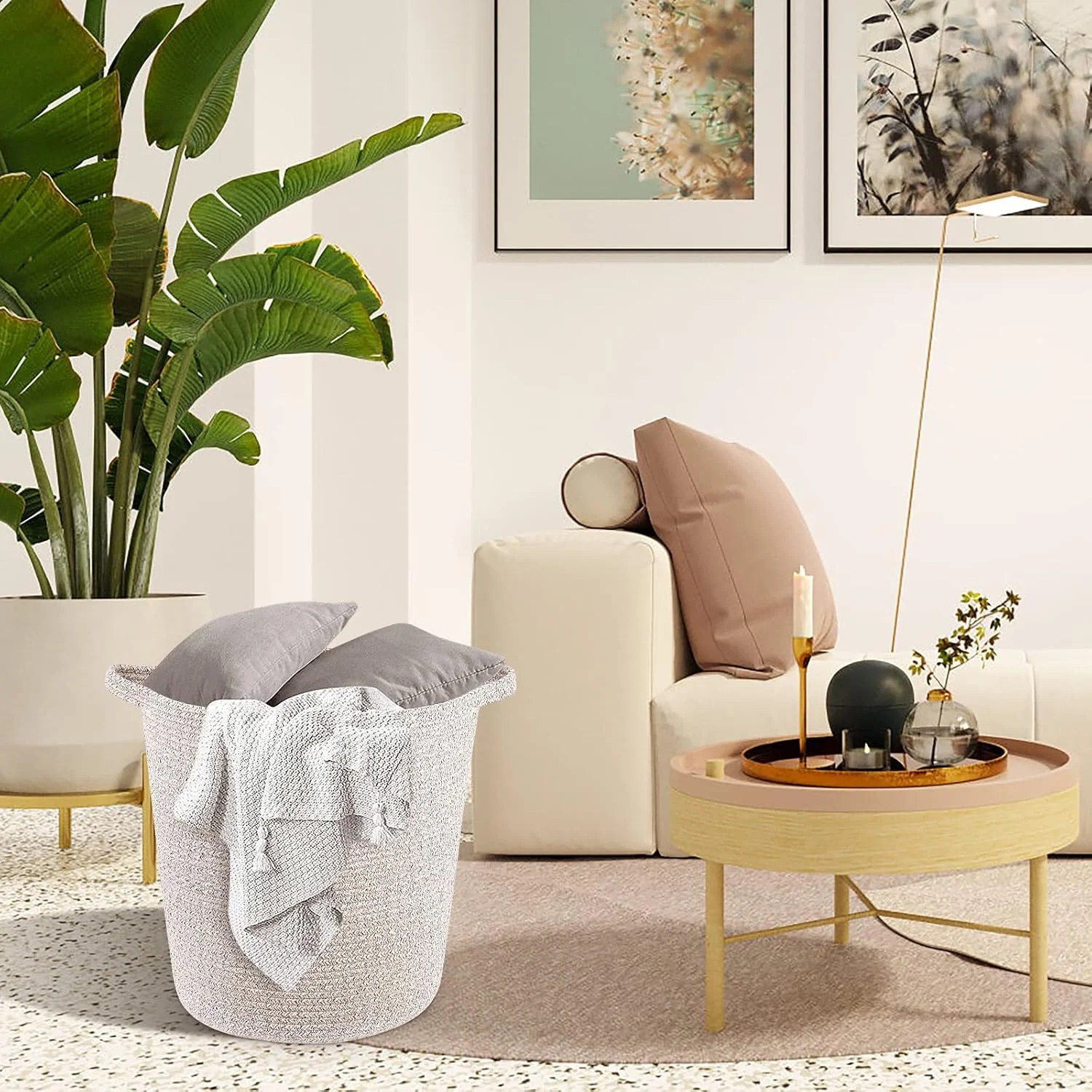 Woven Blanket Basket for Living Room,Decorative Cotton Rope Laundry Basket, Large Toy Storage Bin with Handles, Soft Tall Nursery Hamper for Kids’ Room & Laundry – Warm Brown | SweetMemo Woven Blanket Basket for Living Room,Decorative Cotton Rope Laundry Basket, Large Toy Storage Bin with Handles, Soft Tall Nursery Hamper for Kids’ Room & Laundry – Warm Brown | SweetMemo