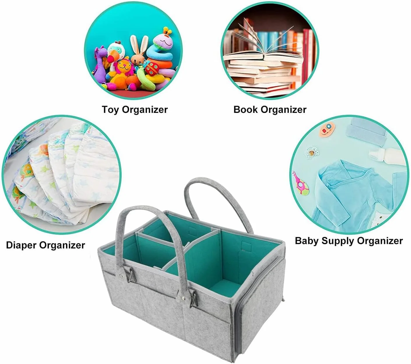 ZERIFAM Baby Diaper Caddy Organizer, Portable Baby Diaper Storage Basket for Changing Table and Car, With Zipper and Compartments, Nursery Storage Bin for Diapers, for the Newborn (green)