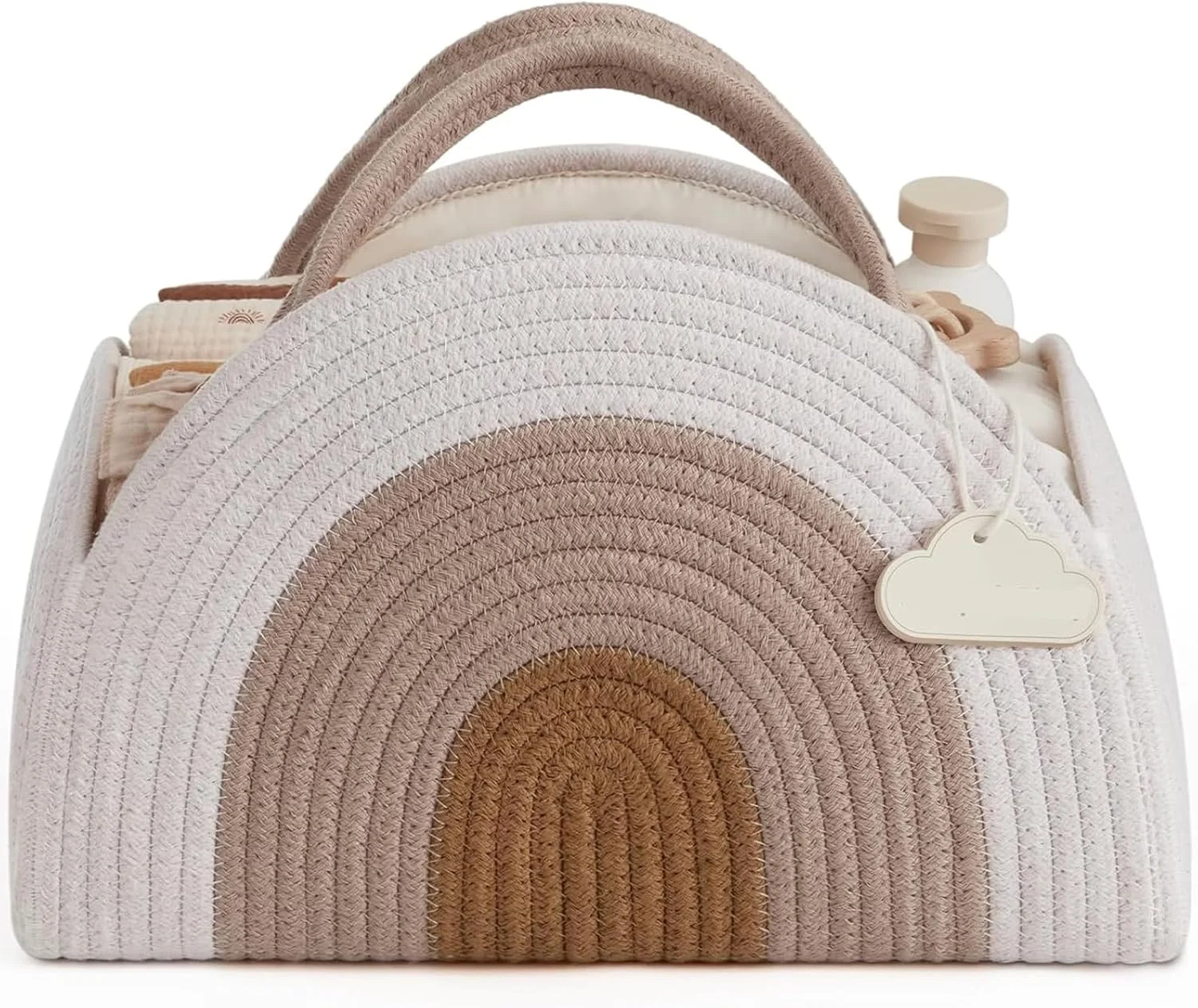 U-HOOME Baby Diaper Caddy Organizer, Cotton Rope Nursery Diaper Caddy Basket,Large Baby Shower Caddy for Newborn Boys and Girls,Newborn Essentials Basket,Baby Shower Gifts (Rainbow)