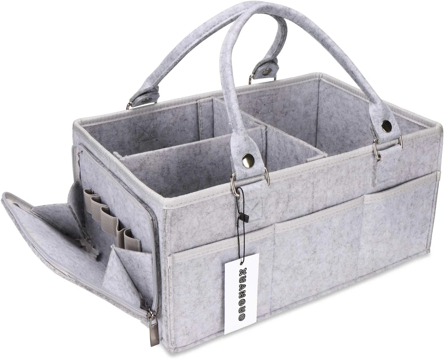 XUANGUO Baby Diaper Caddy Organizer with Handle Gender Neutral Baby Stuff Large Nursery Storage Bin Basket Portable Tote Bag Car Organizer Newborn Essentials Baby Registry Must Haves Item Grey