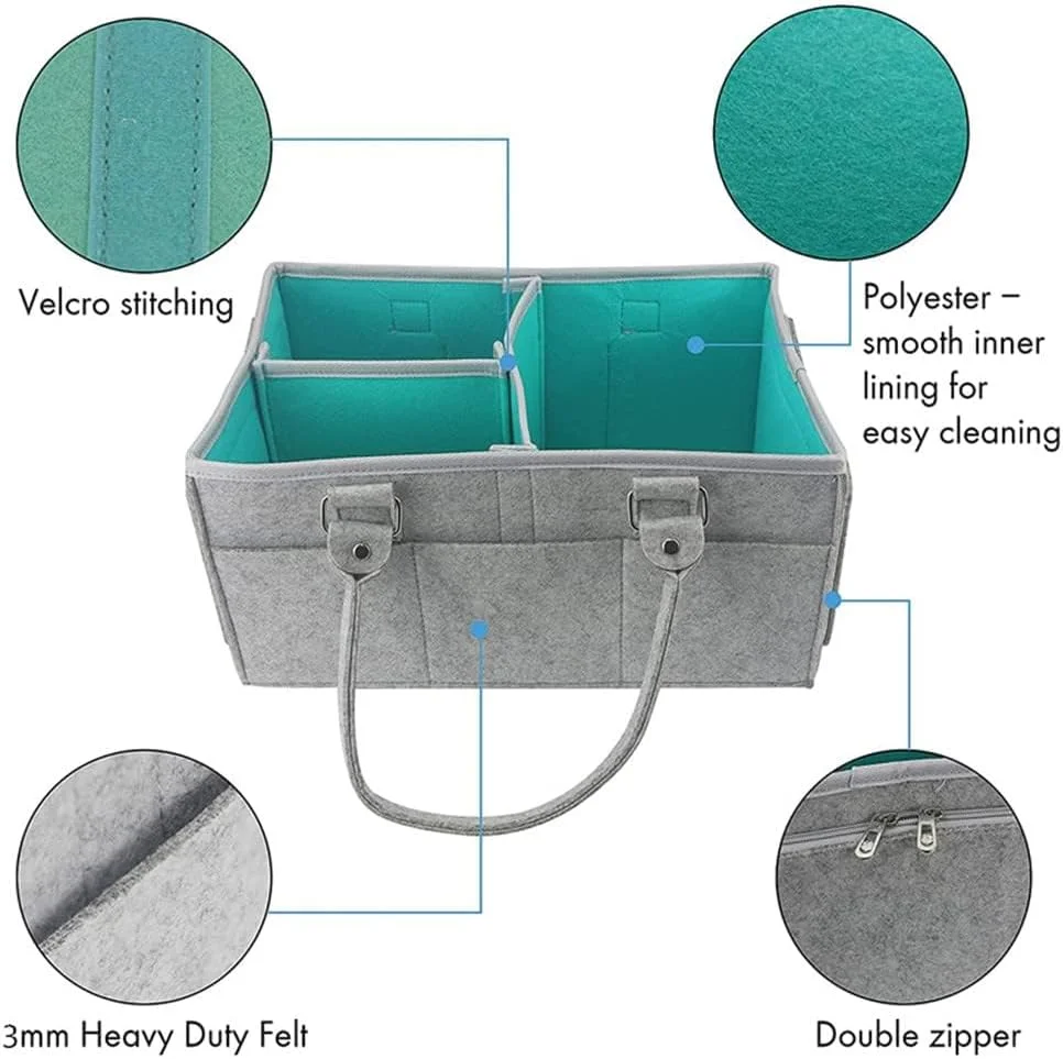 ZERIFAM Baby Diaper Caddy Organizer, Portable Baby Diaper Storage Basket for Changing Table and Car, With Zipper and Compartments, Nursery Storage Bin for Diapers, for the Newborn (green)