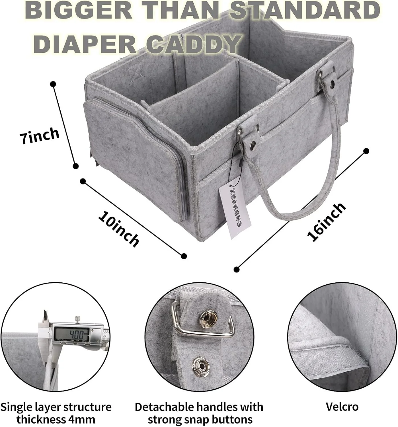 XUANGUO Baby Diaper Caddy Organizer with Handle Gender Neutral Baby Stuff Large Nursery Storage Bin Basket Portable Tote Bag Car Organizer Newborn Essentials Baby Registry Must Haves Item Grey XUANGUO Baby Diaper Caddy Organizer with Handle Gender Neutral Baby Stuff Large Nursery Storage Bin Basket Portable Tote Bag Car Organizer Newborn Essentials Baby Registry Must Haves Item Grey