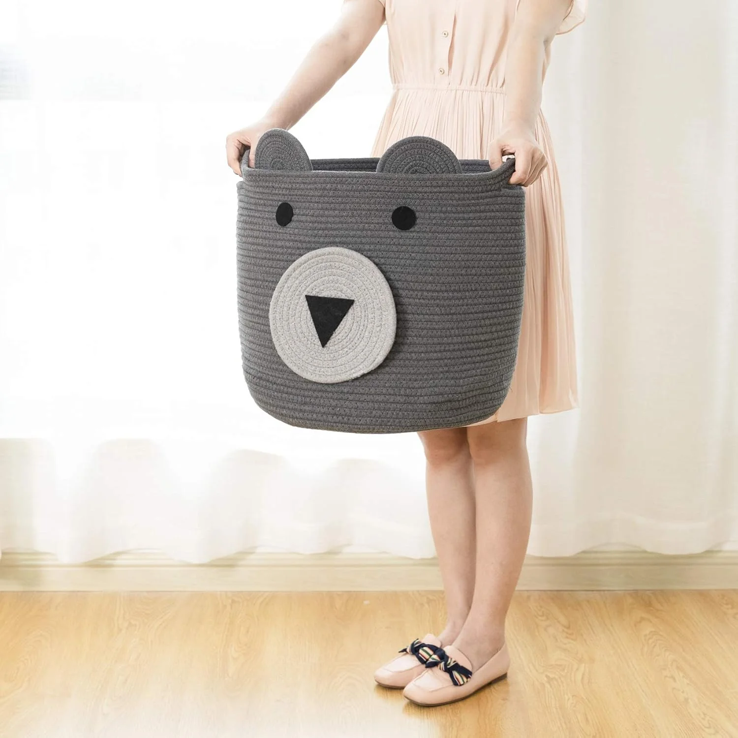 سبد طنابی خرس VK·LIVING، سبد بافتنی تاشو بزرگ برای اسباب بازی، پتو و لباس کودک، مناسب اتاق خواب و نشیمن، سایز بزرگ 38x38x45 خاکستری سبد طنابی خرس VK·LIVING، سبد بافتنی تاشو بزرگ برای اسباب بازی، پتو و لباس کودک، مناسب اتاق خواب و نشیمن، سایز بزرگ 38x38x45 خاکستری