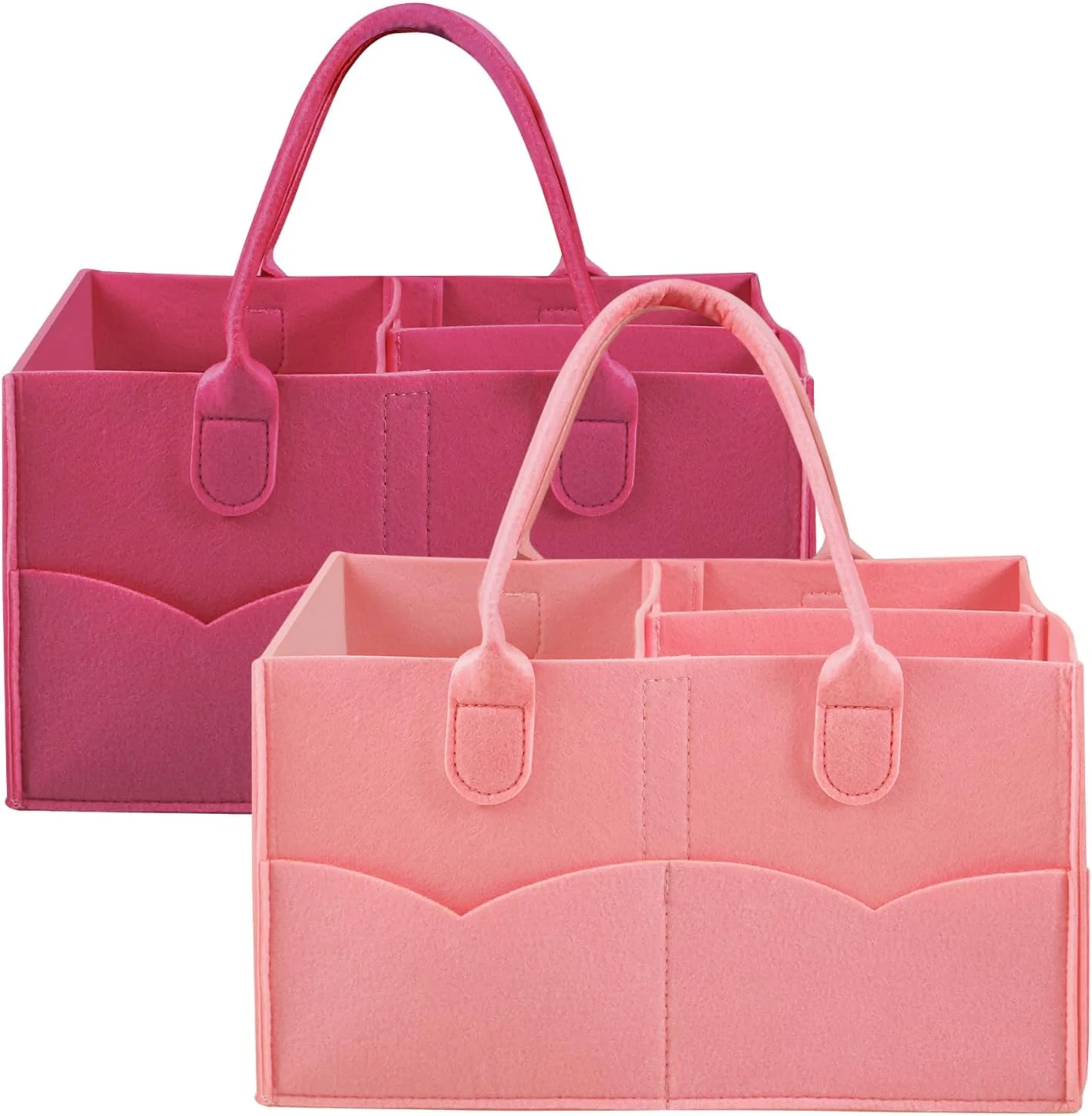 ارگانایزر پوشک بچه پاندا ایر، بسته 2 عددی، سبد نگهداری لوازم کودک قابل حمل برای دستمال مرطوب و وسایل نوزاد، ارگانایزر تاشو با طراحی تقسیم شده (قرمز/صورتی)